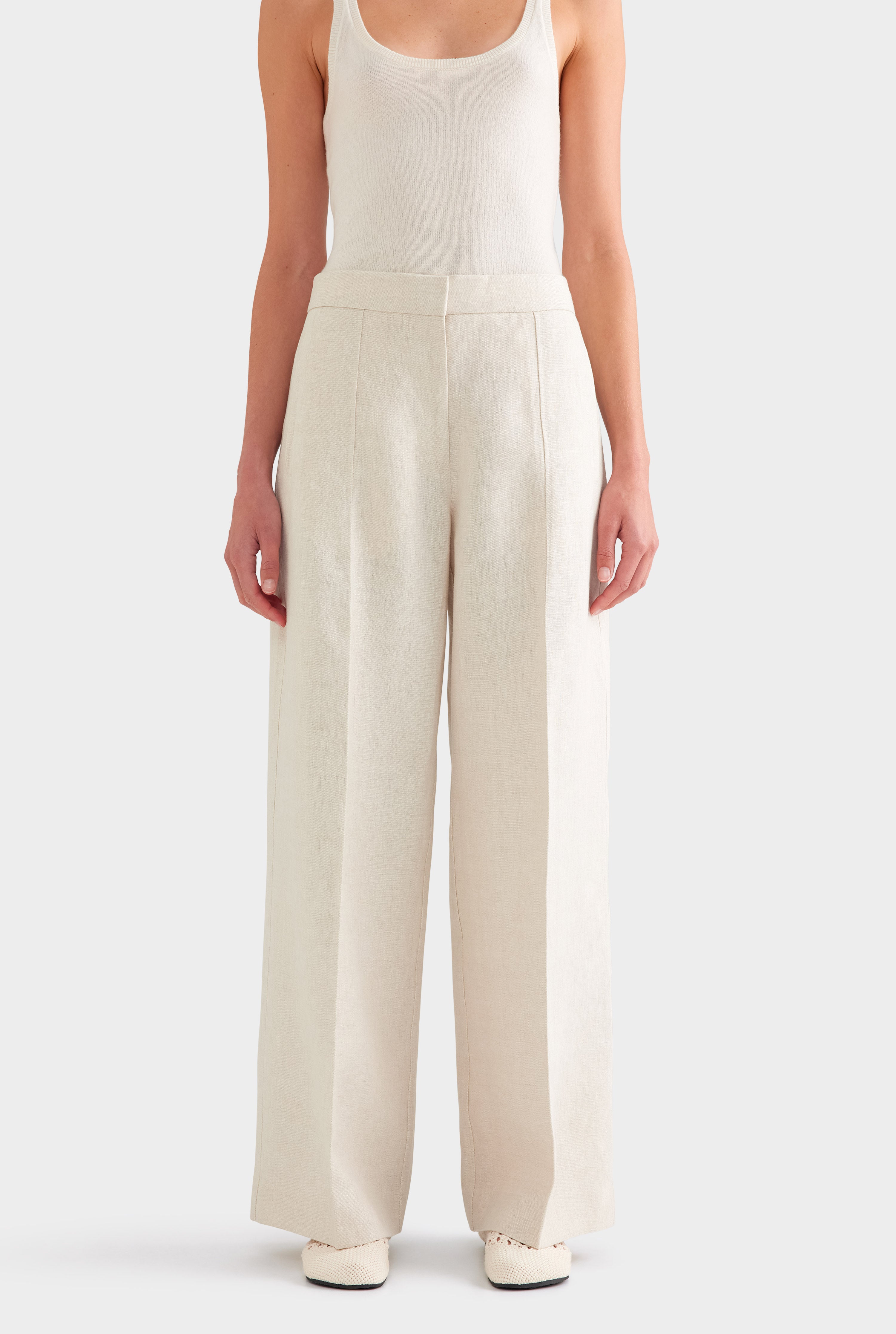 Heavyweight Panelled Linen Pant - Sand