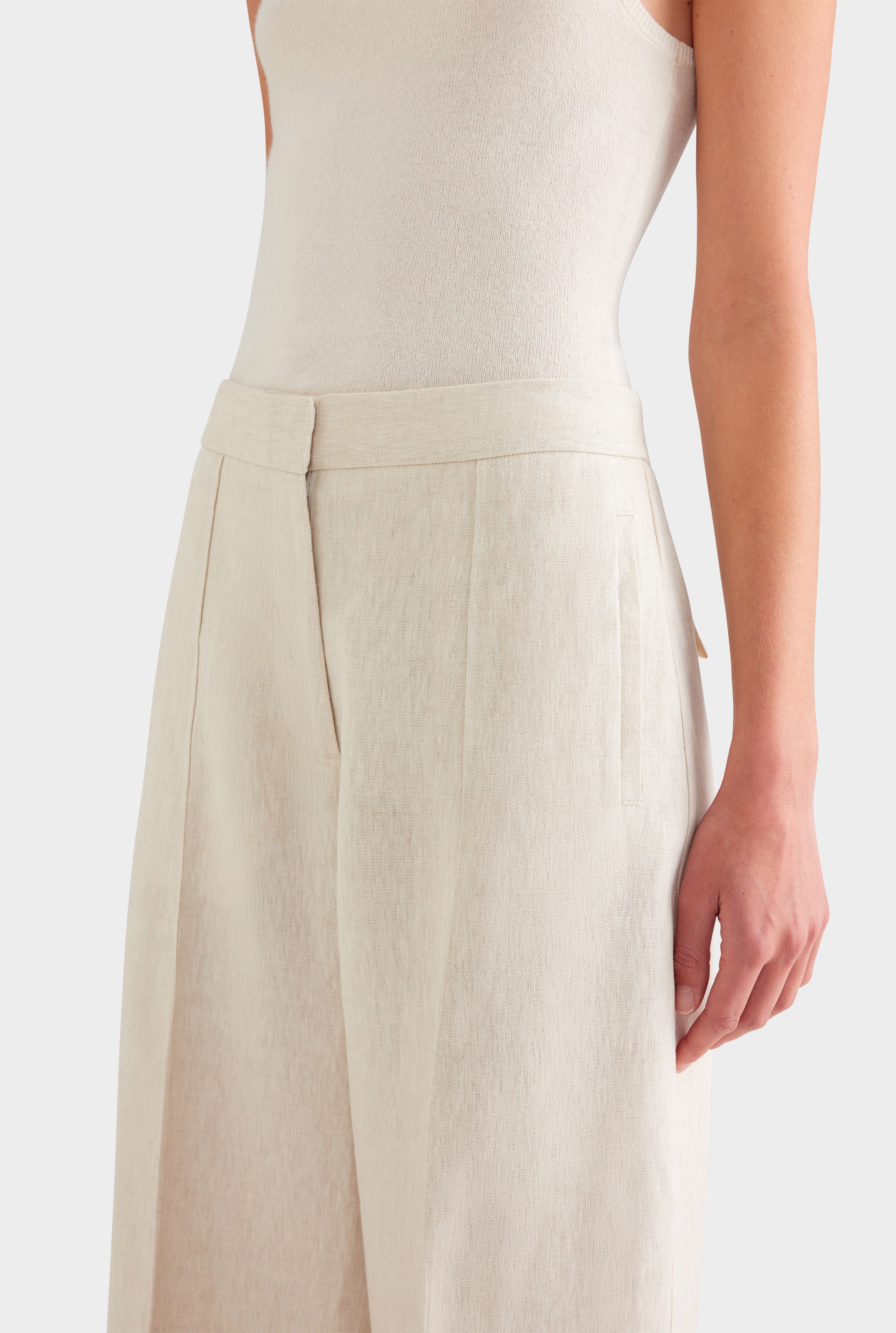Heavyweight Panelled Linen Pant - Sand