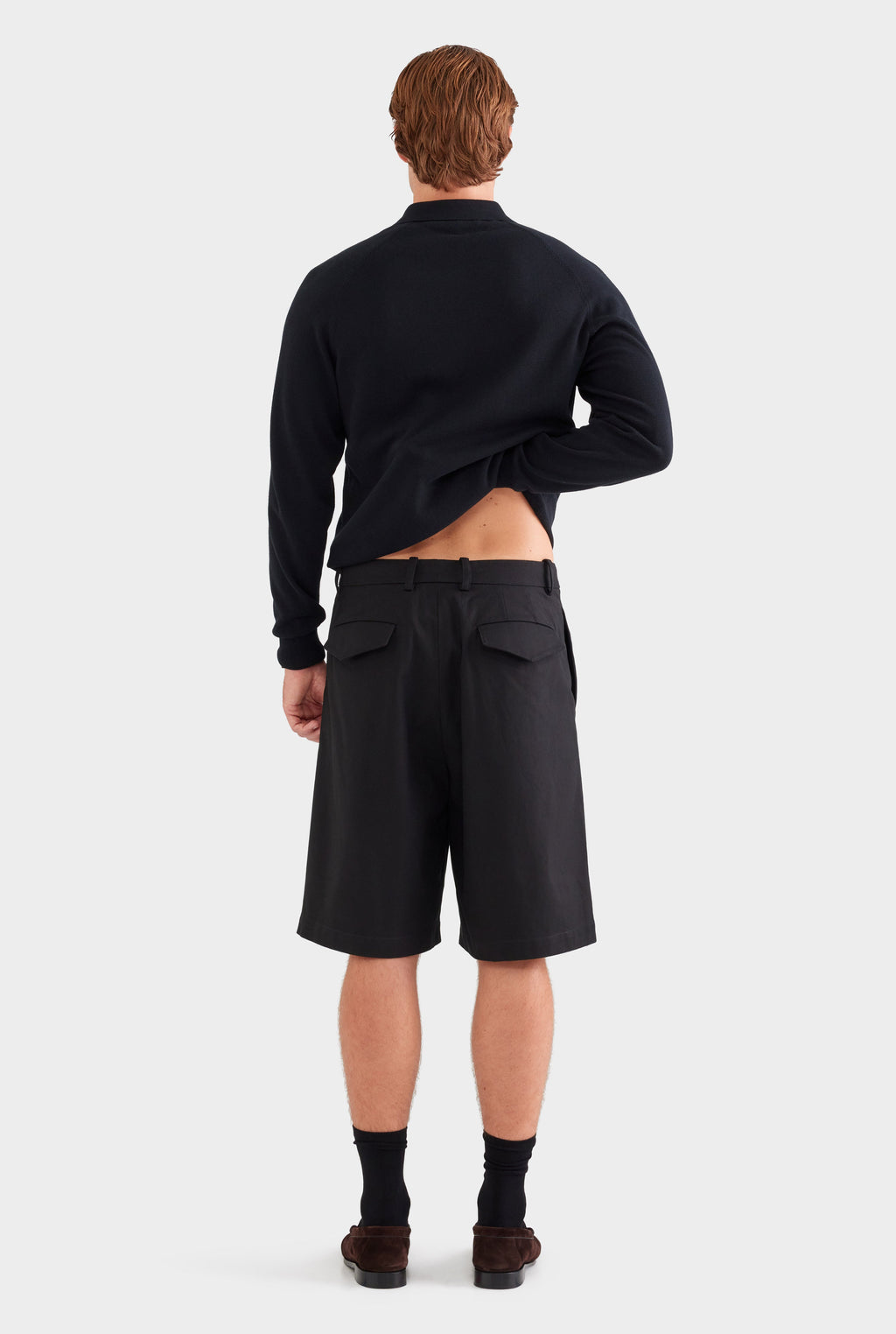 Cotton Canvas Pleated Bermuda Short - Black
