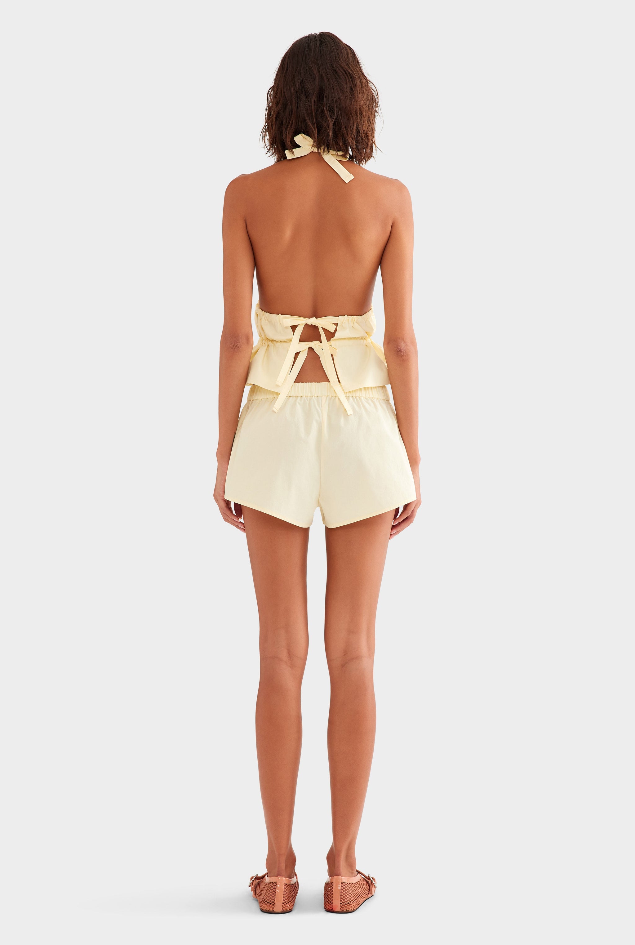 Cotton Poplin Halter Top - Pale Yellow