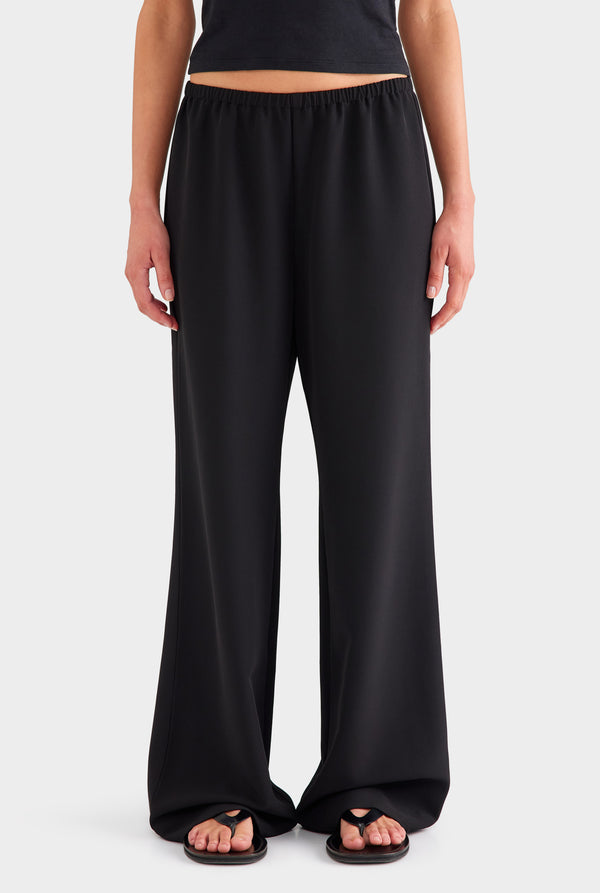 Crepe Elastic Waist Pant - Black