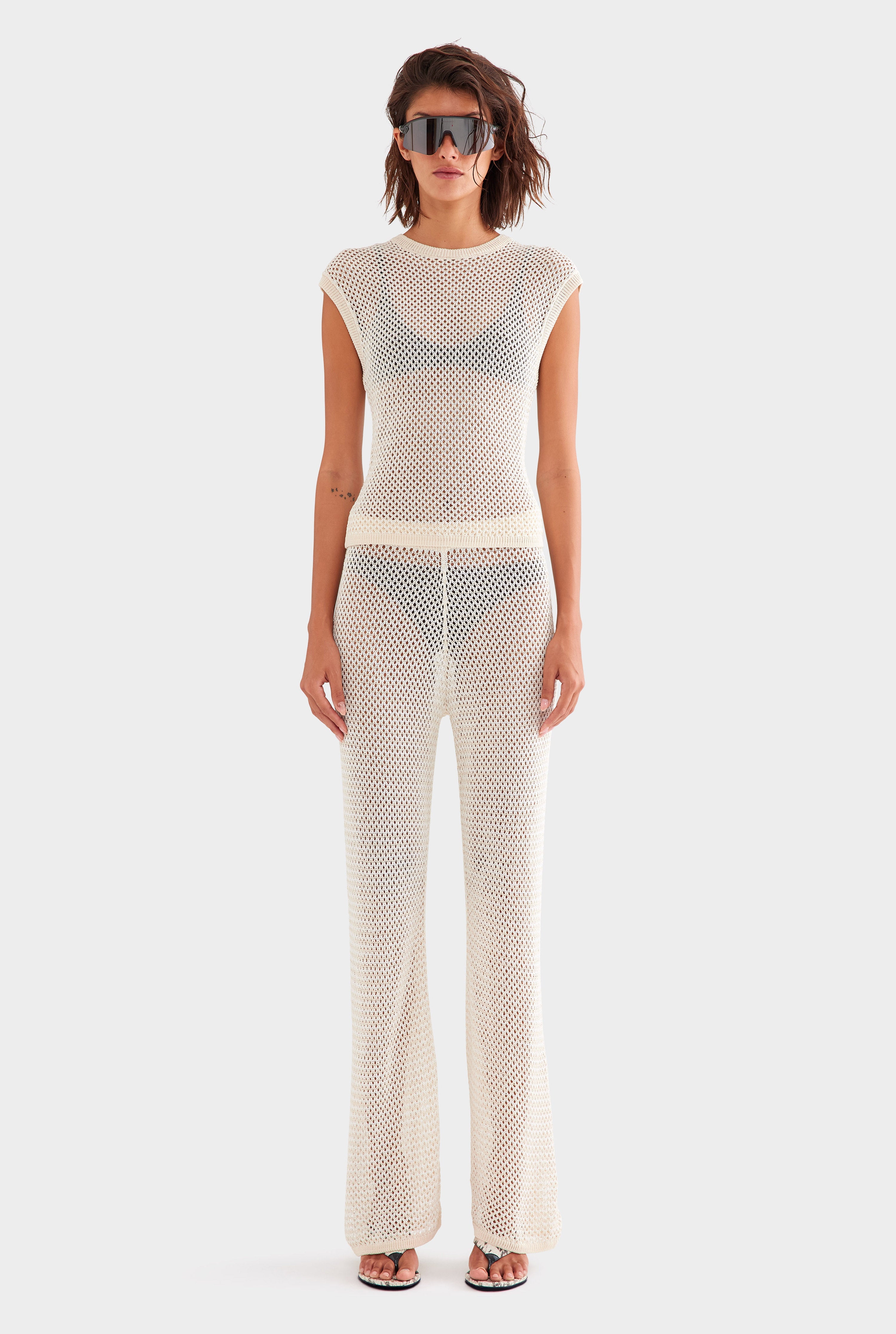 Crochet Cotton Nylon Pant - Off White/Natural