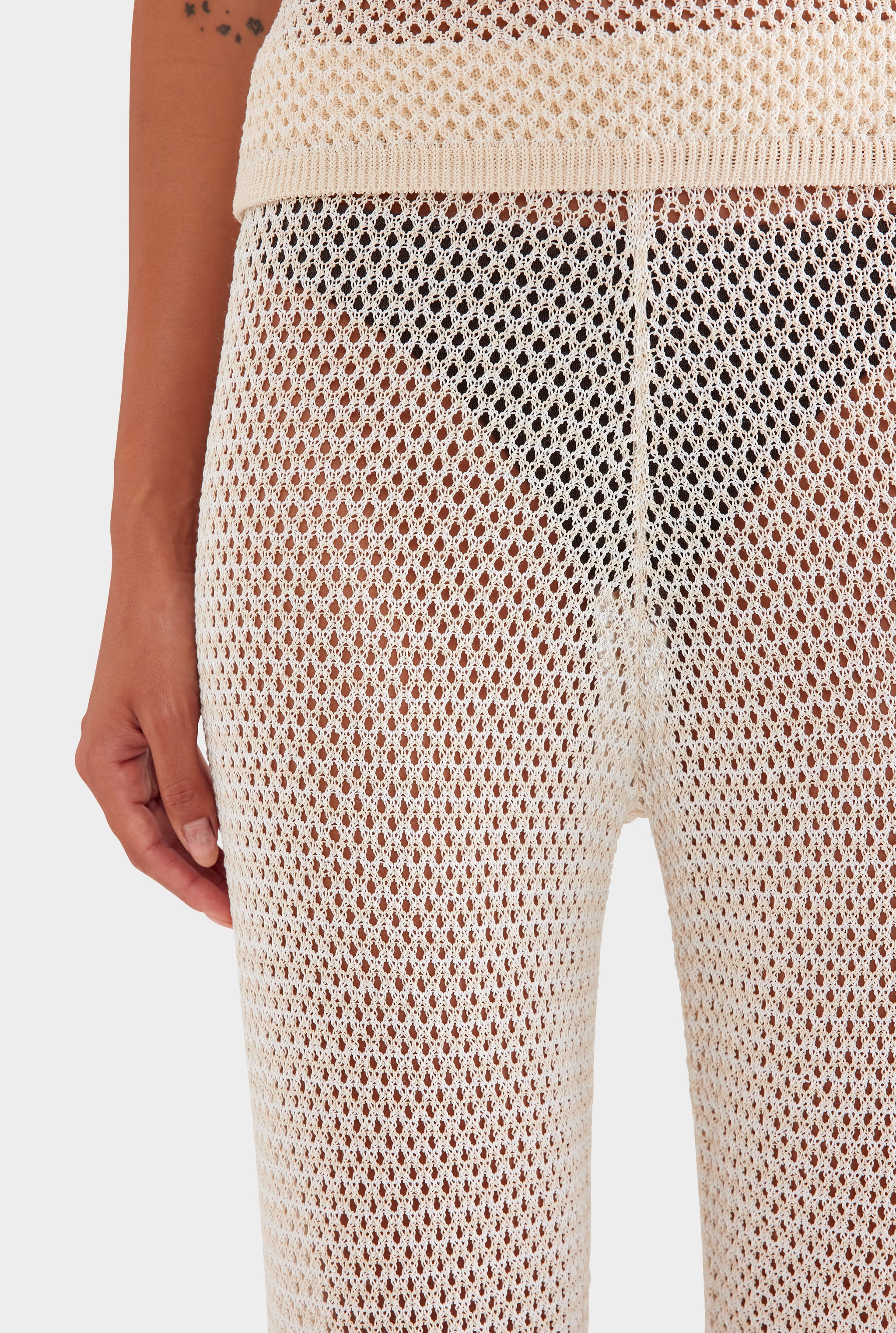 Crochet Cotton Nylon Pant - Off White/Natural
