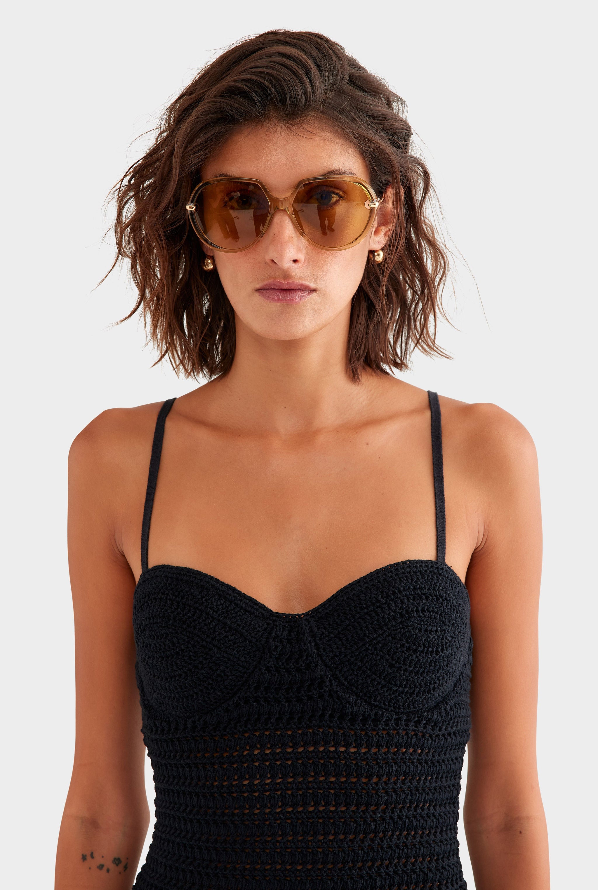 Crochet Strapless Mini Dress - Black