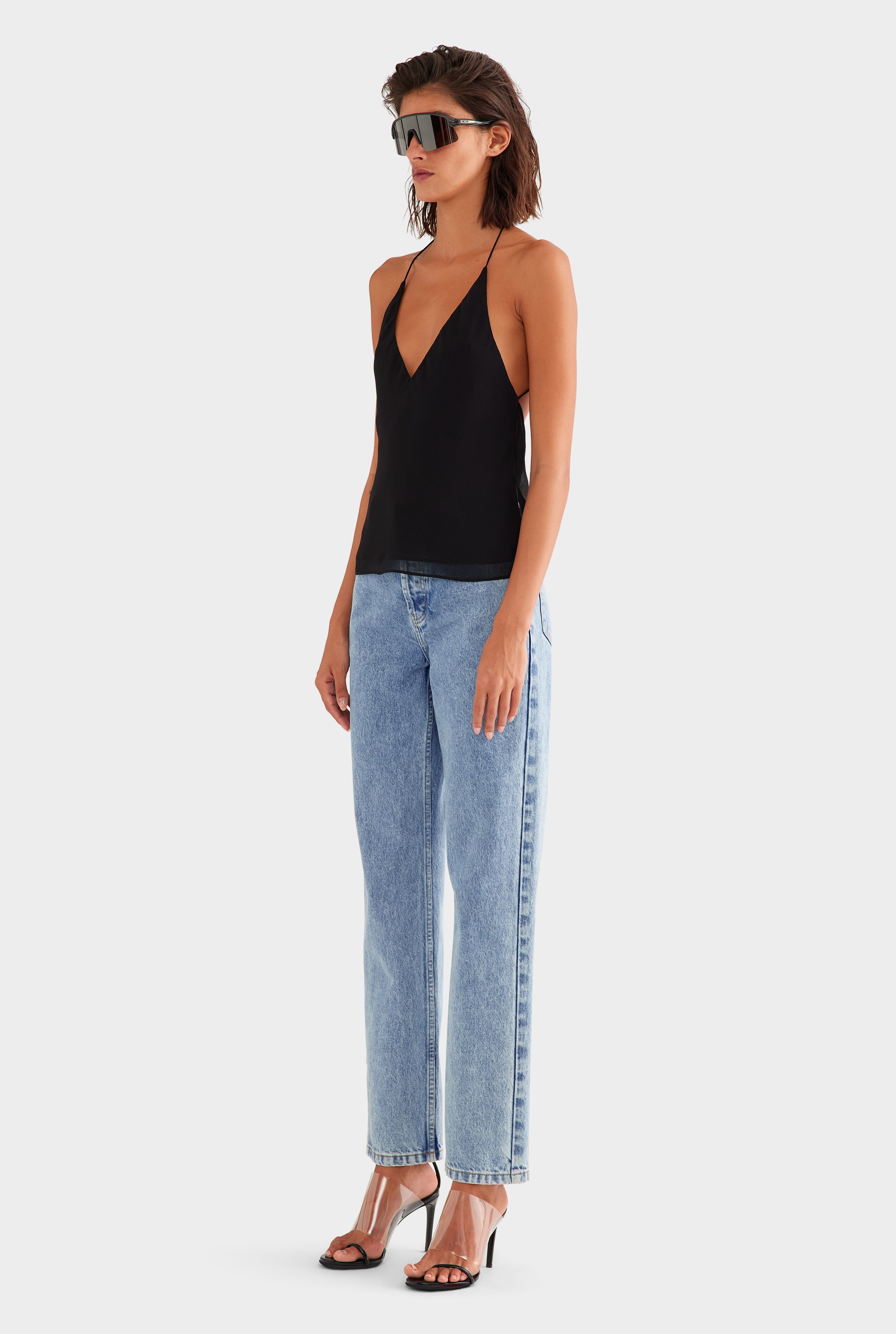 Cross Back Silk Cami in Black | Venroy – VENROY US