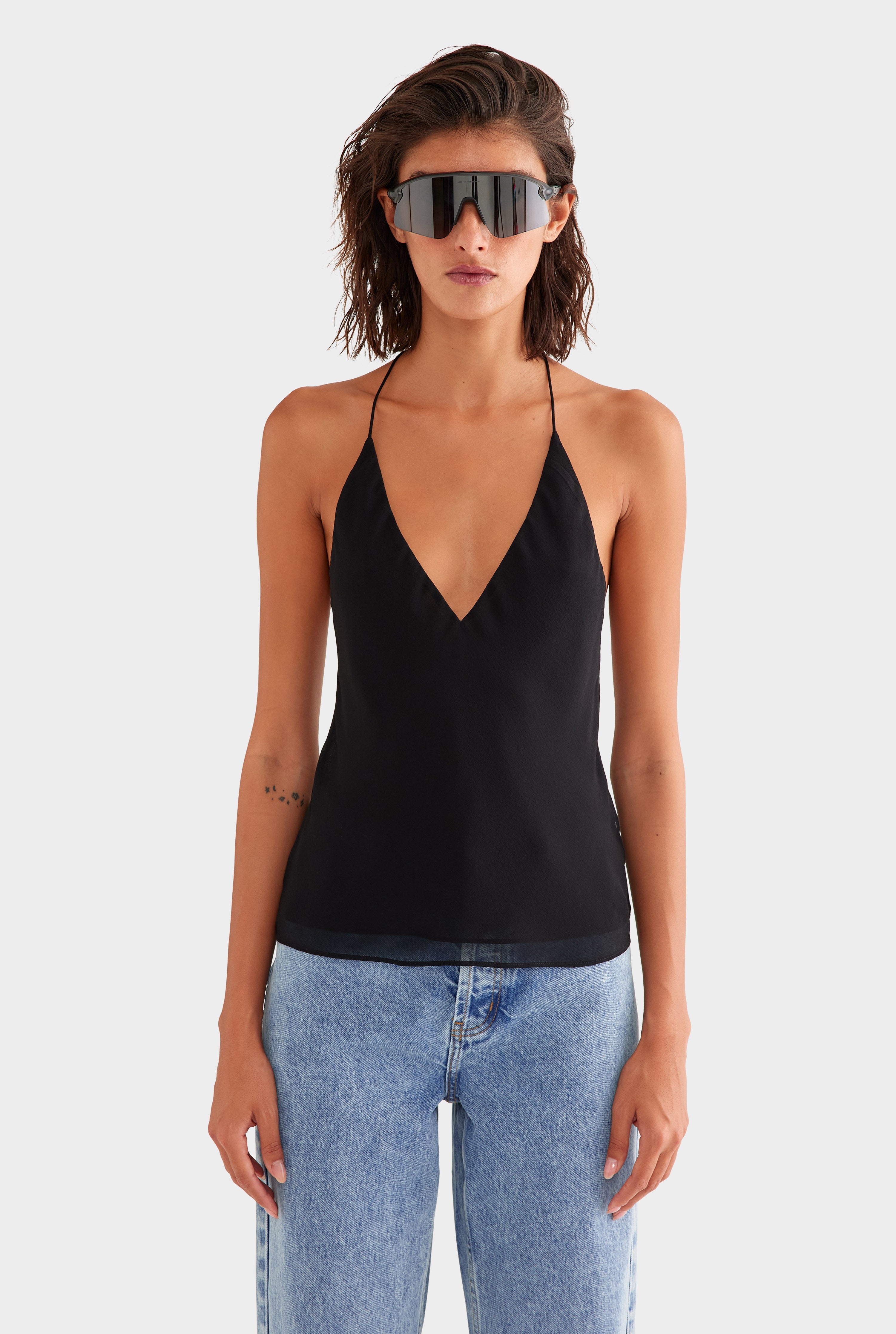 Cross Back Silk Cami in Black | Venroy – VENROY US
