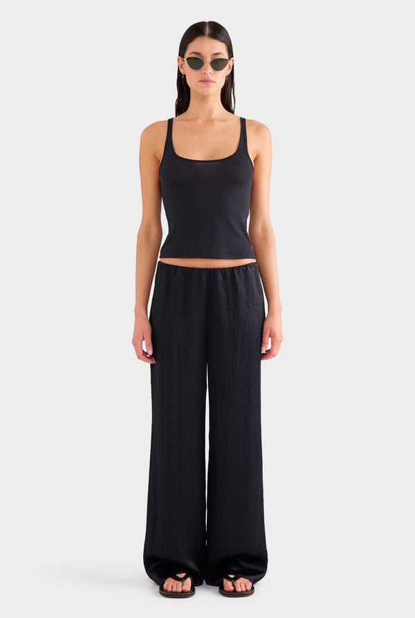 Crushed Satin Pant - Black
