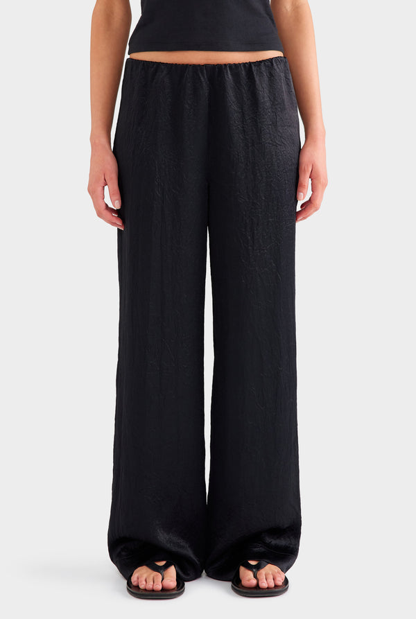 Crushed Satin Pant - Black
