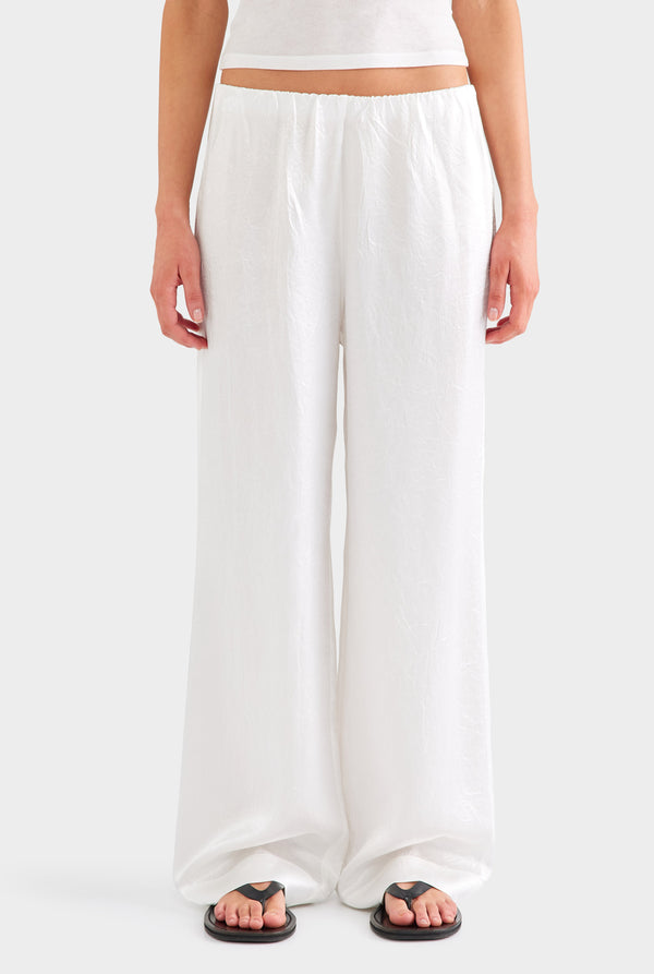Crushed Satin Pant - White