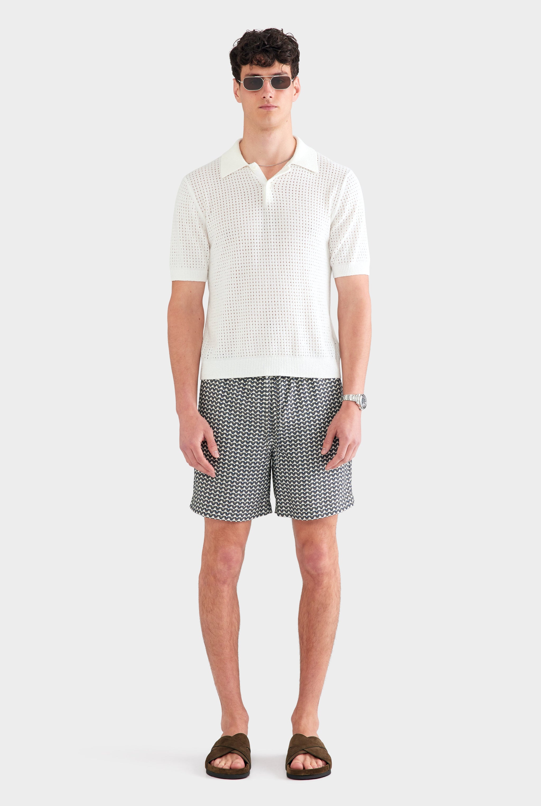 Boucle Open Knit Polo - Off White