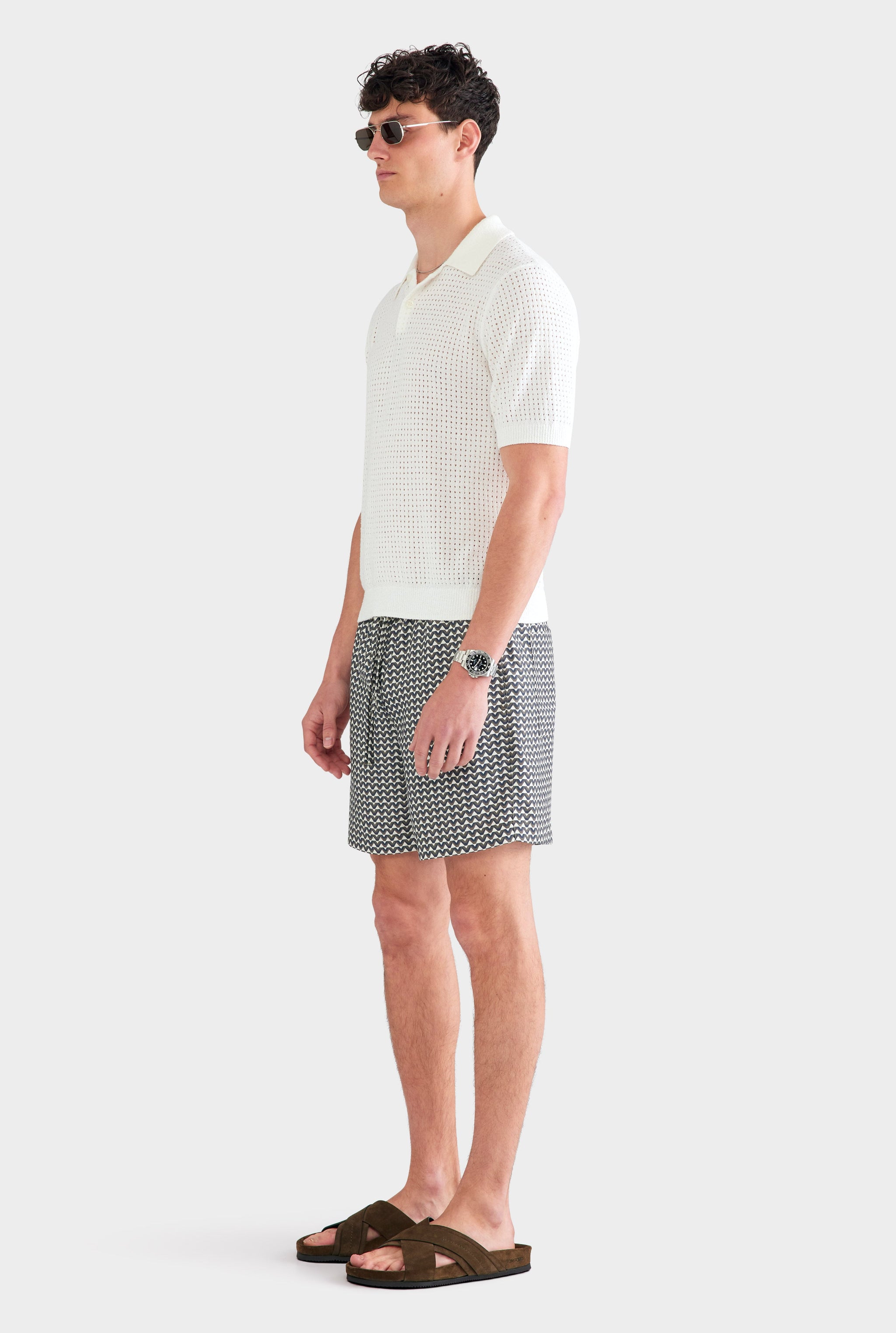 Boucle Open Knit Polo - Off White