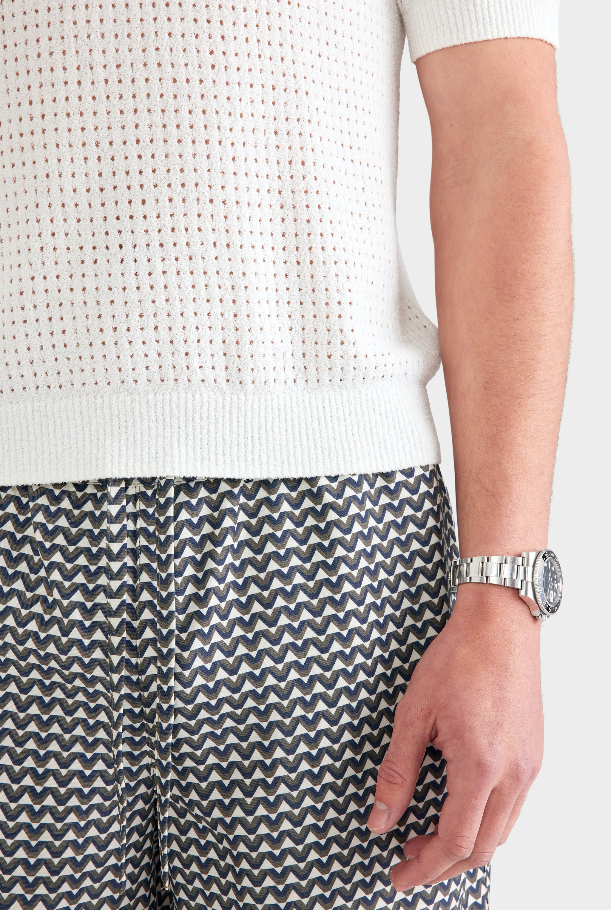 Boucle Open Knit Polo - Off White