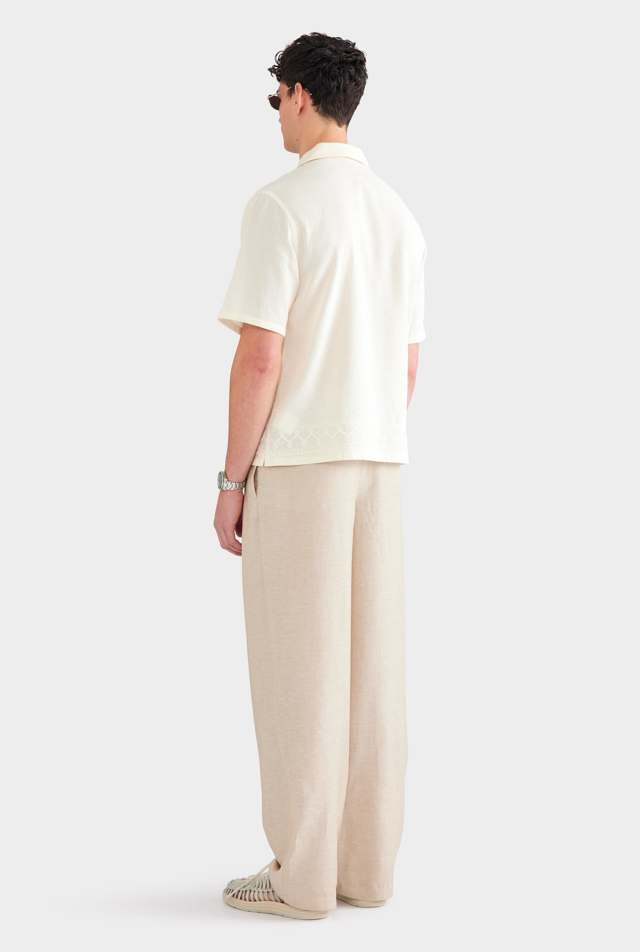 Cotton Mesh Embroidered Shirt - Natural