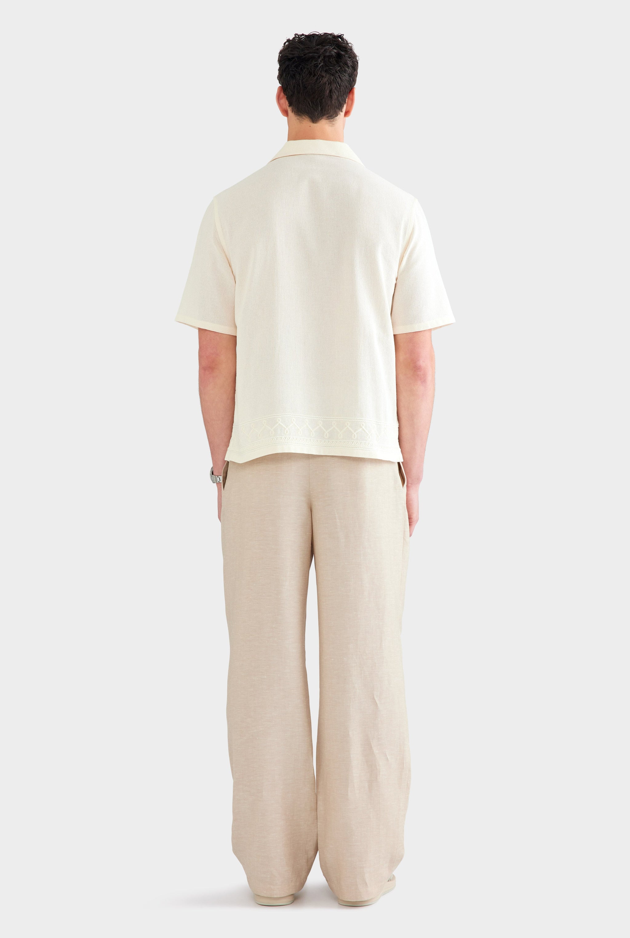 Cotton Mesh Embroidered Shirt - Natural
