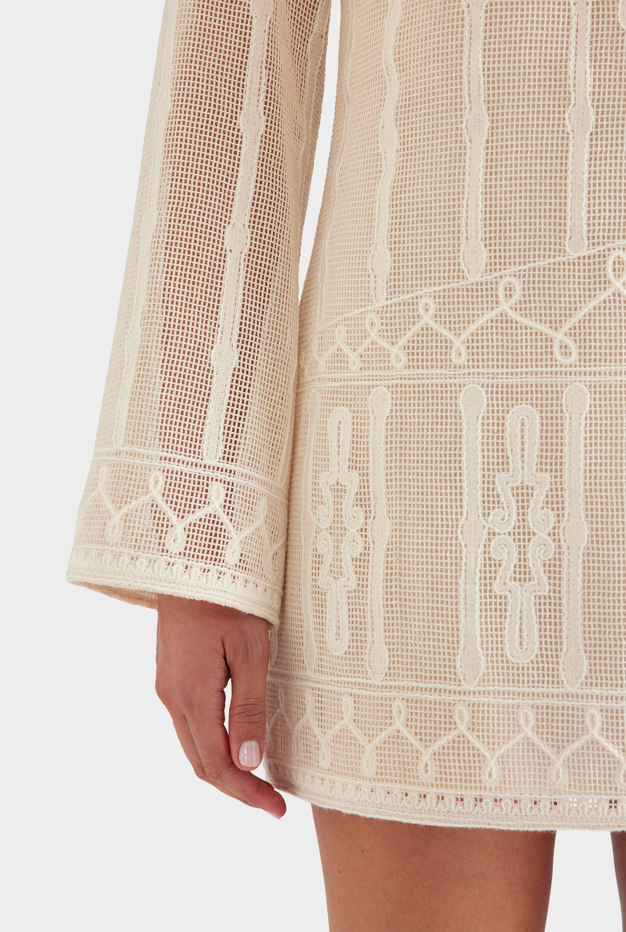 Embroidered Cotton Mesh Mini Dress - Natural