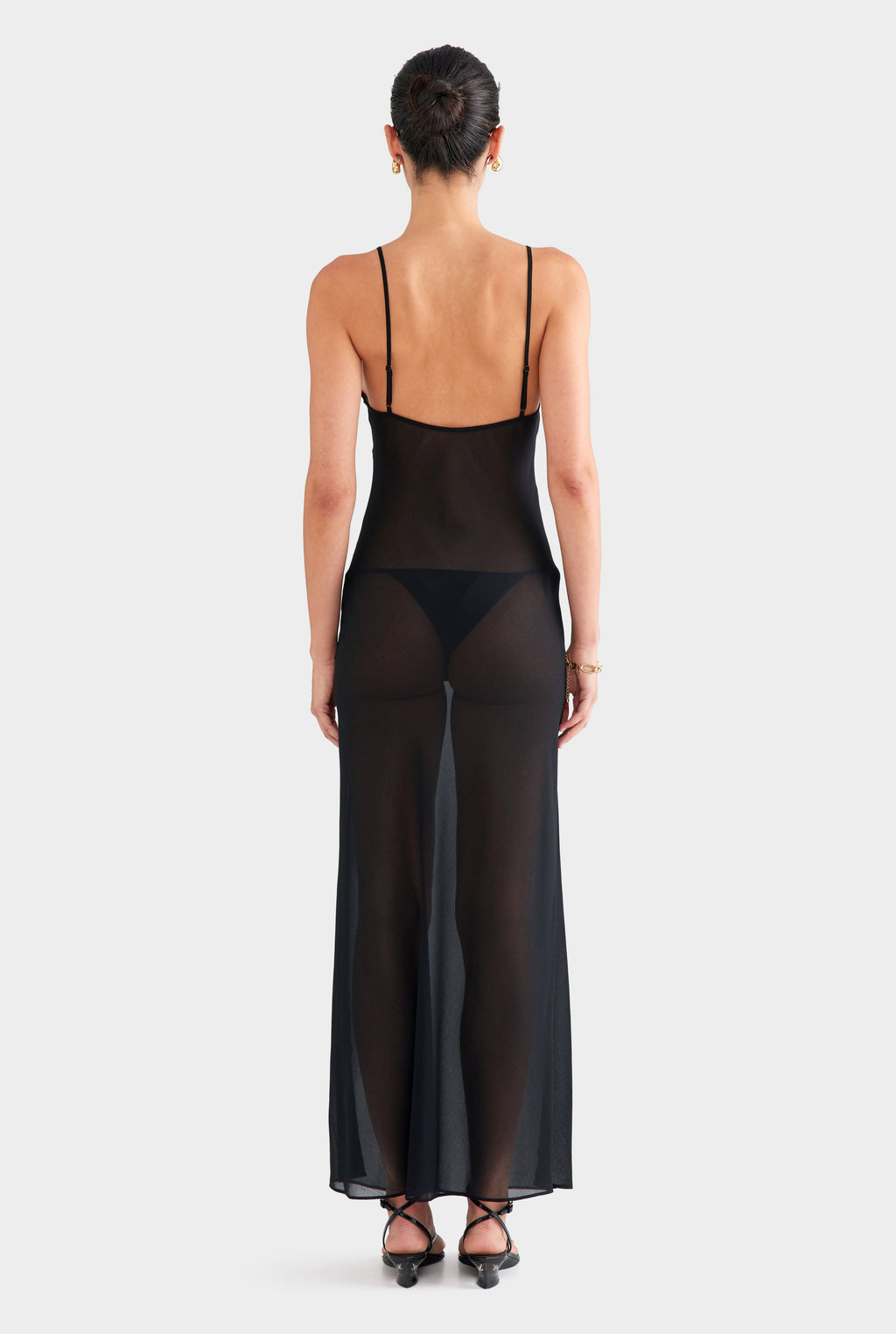 Embroidered Cutwork Slip Dress - Black