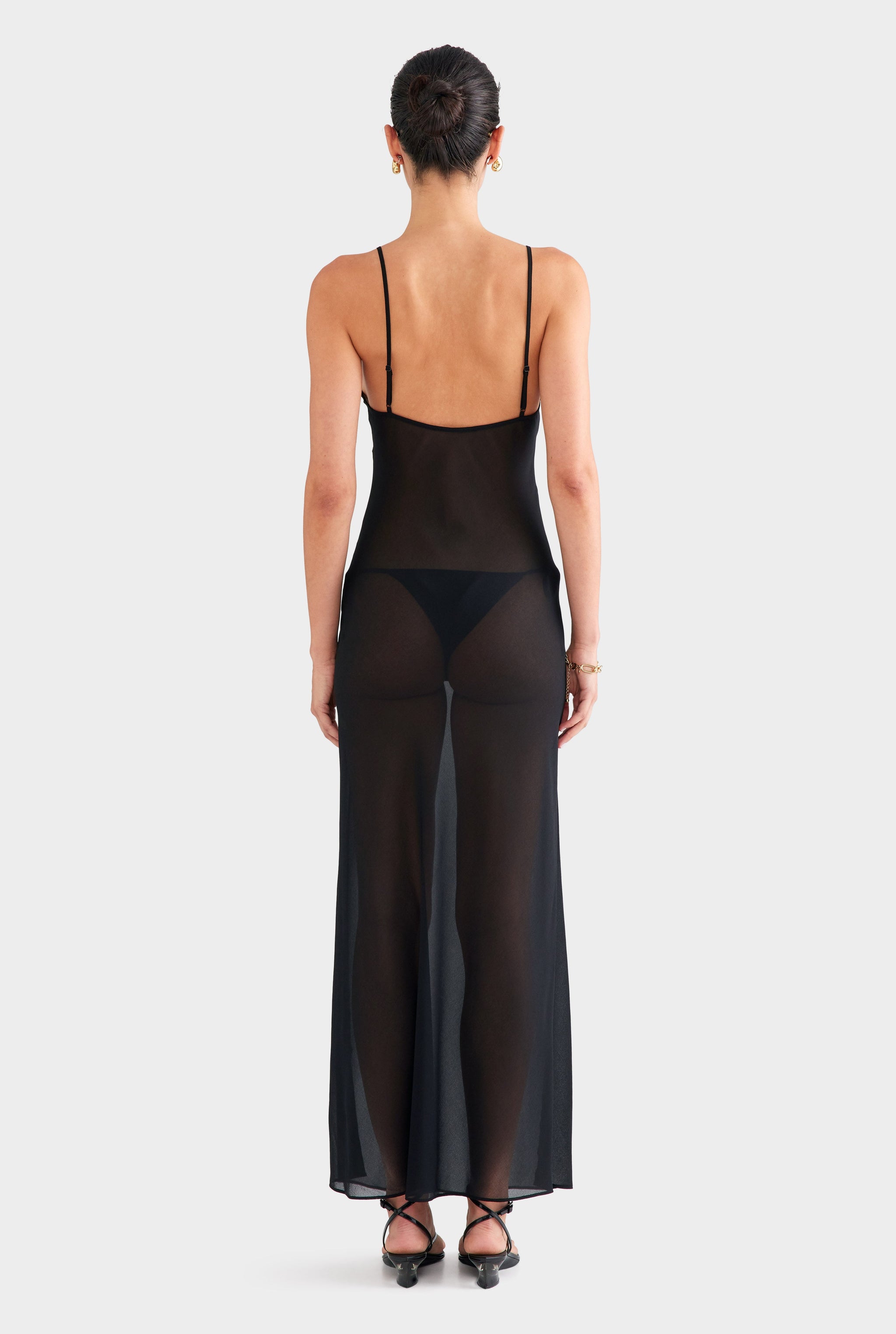 Embroidered Cutwork Slip Dress - Black