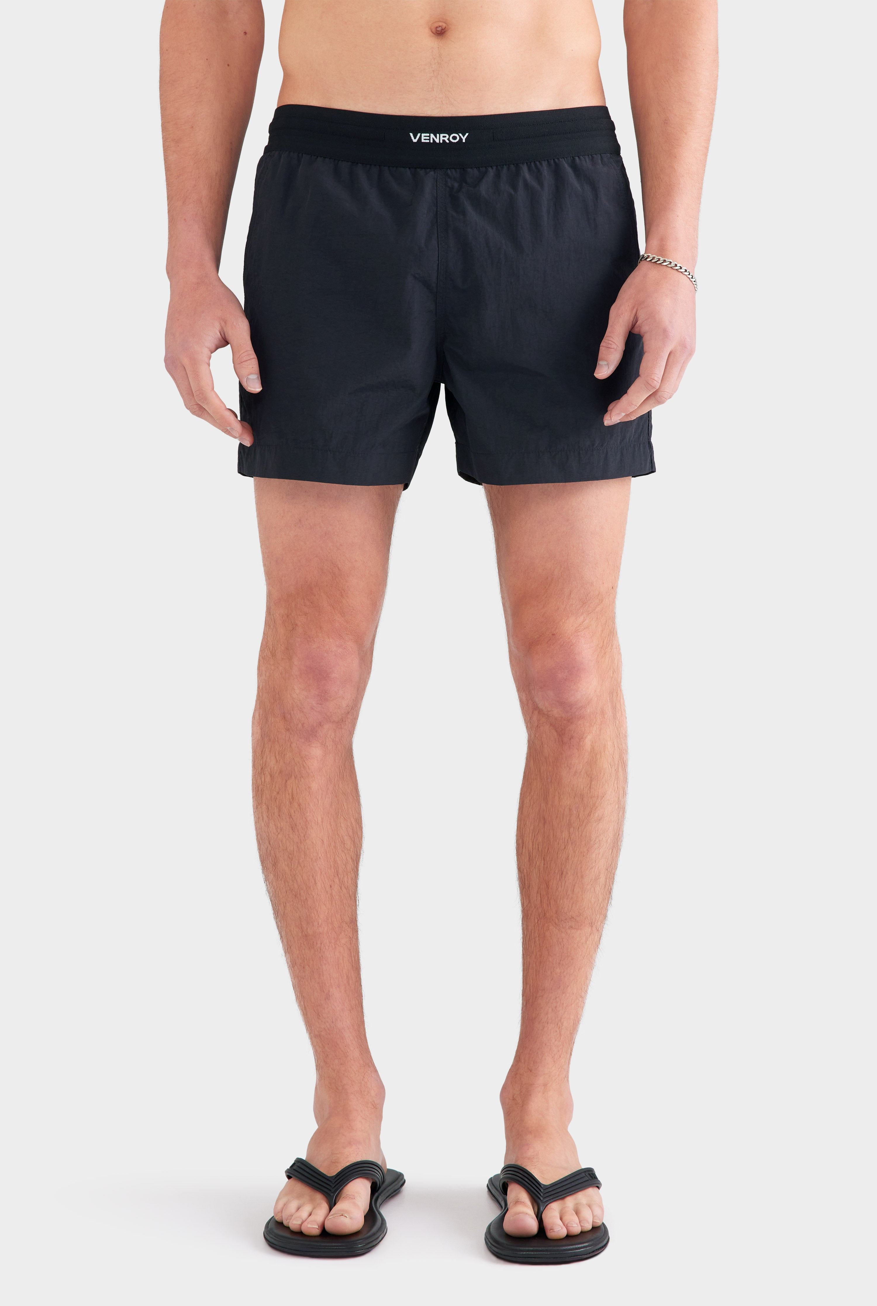 Exposed Elastic Swim Short - Black