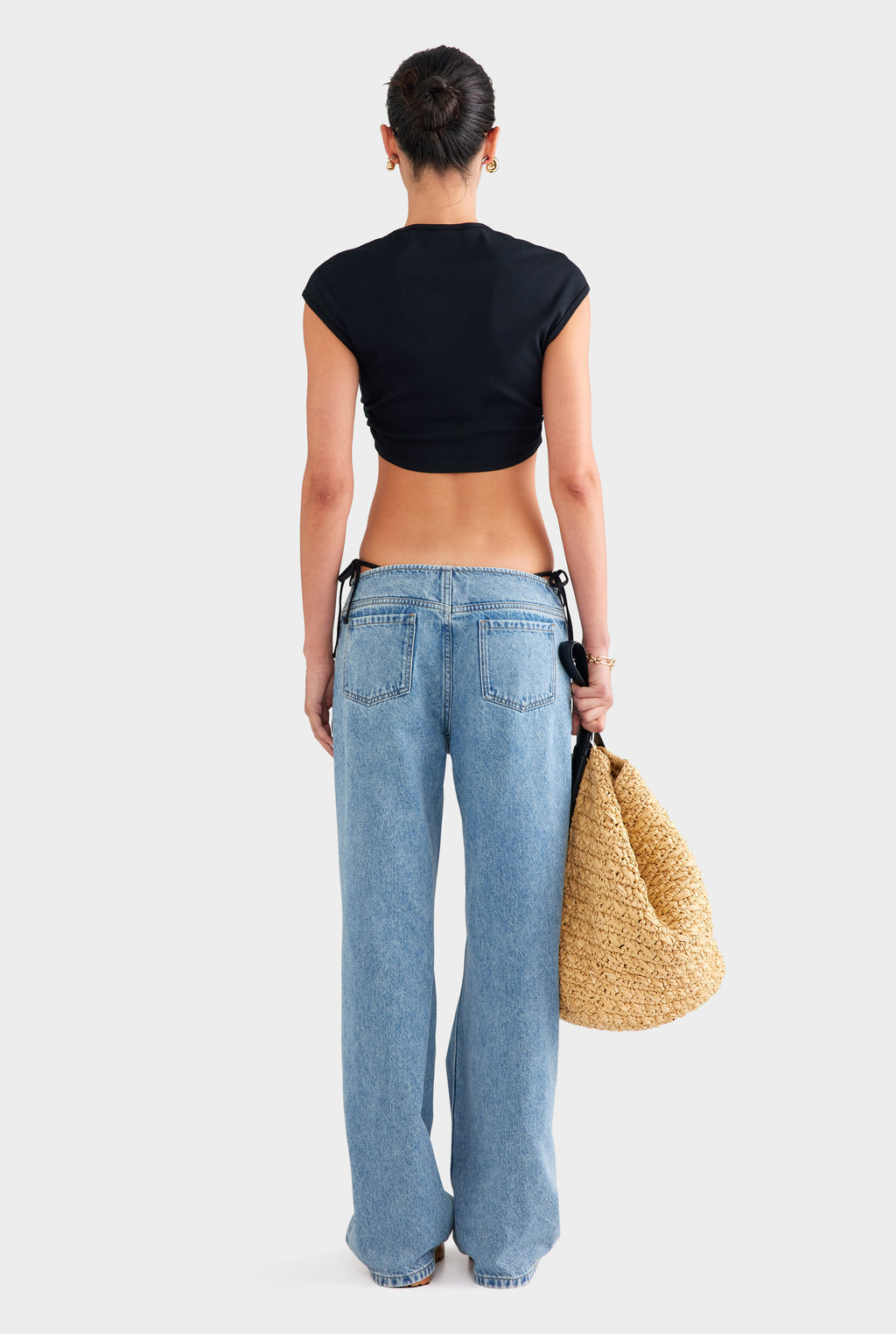 Jersey Knotted Cropped Tee - Black