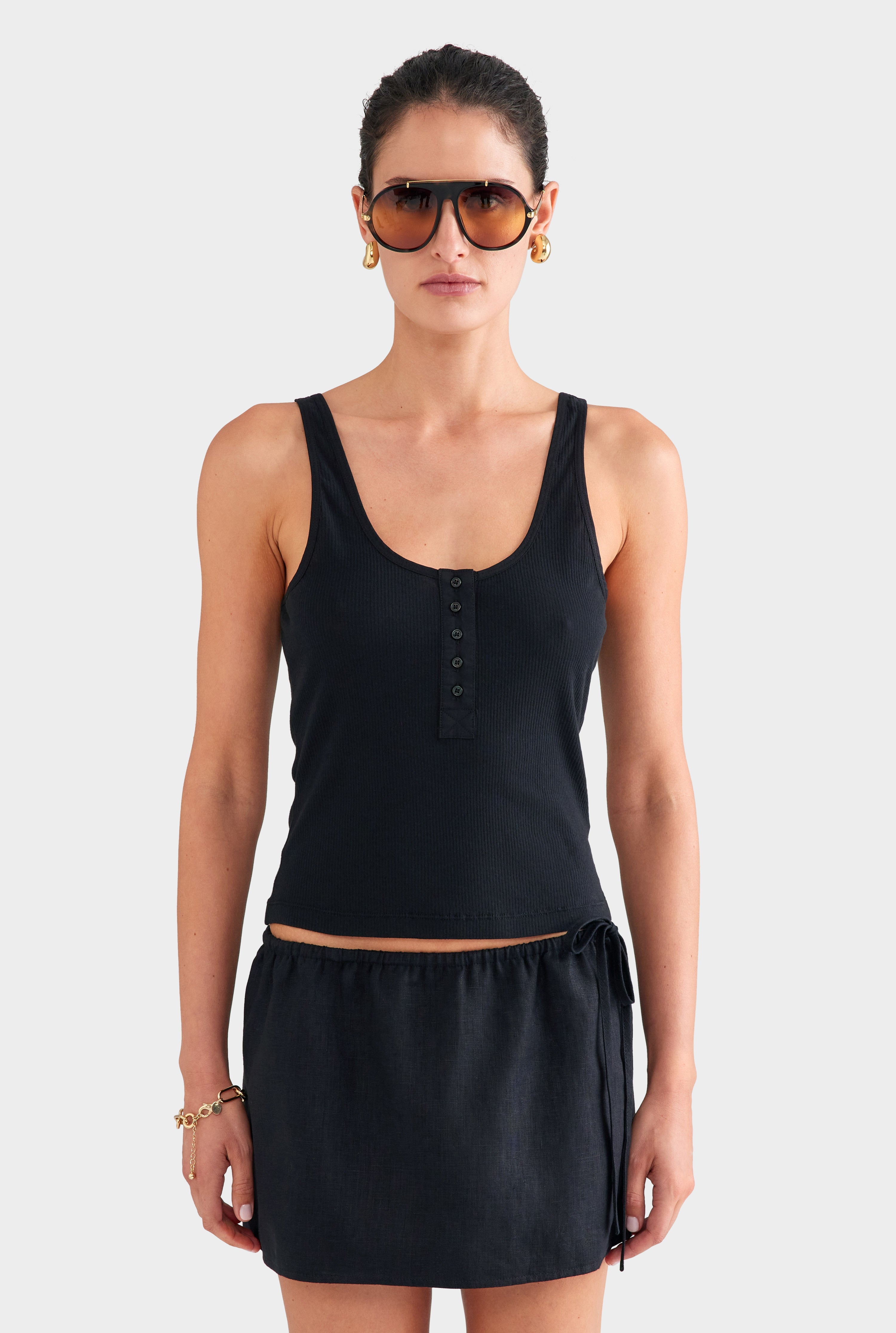 Lightweight Henley Tank - Black