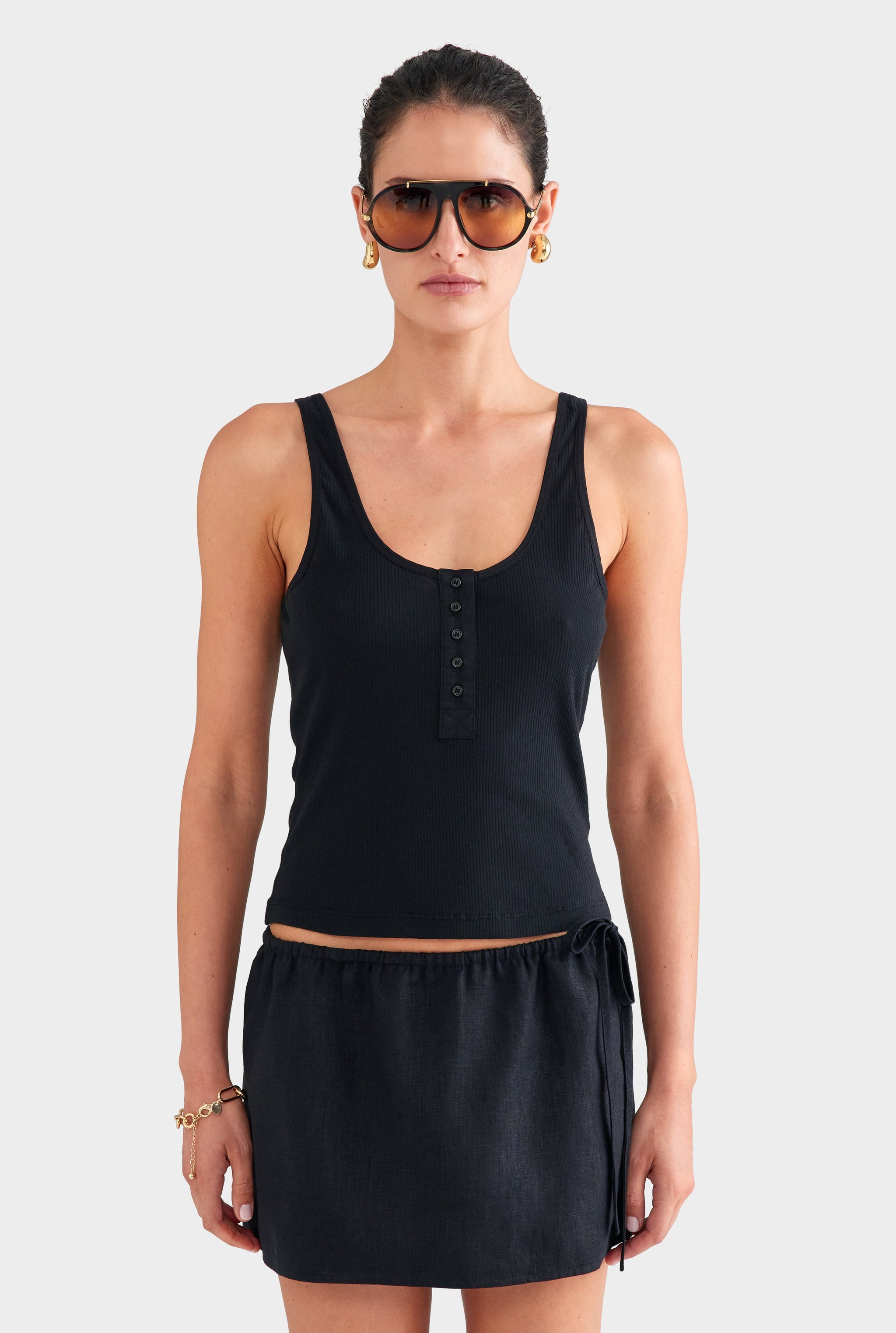 Lightweight Henley Tank - Black