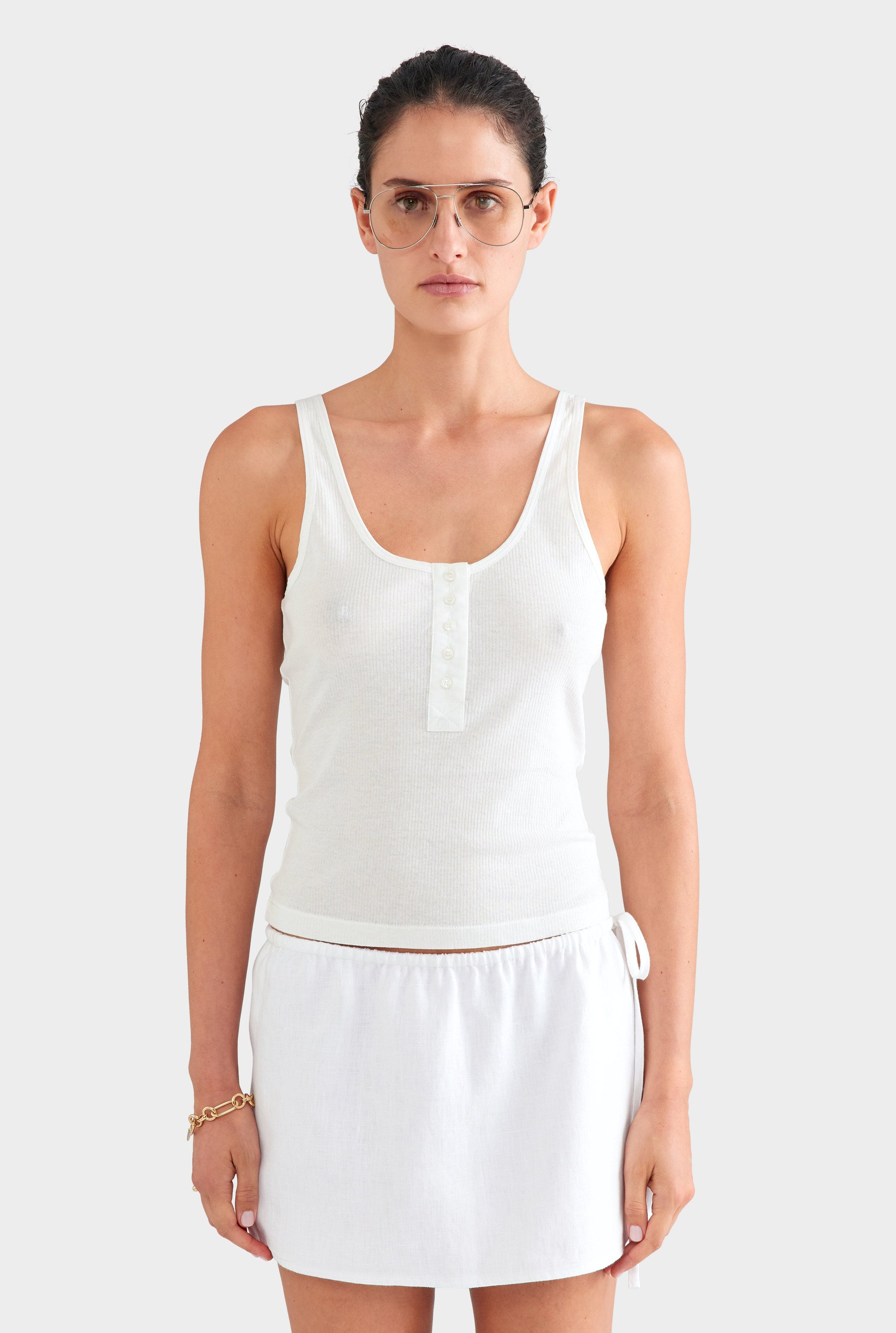 Side Tie Linen Mini Skirt - White
