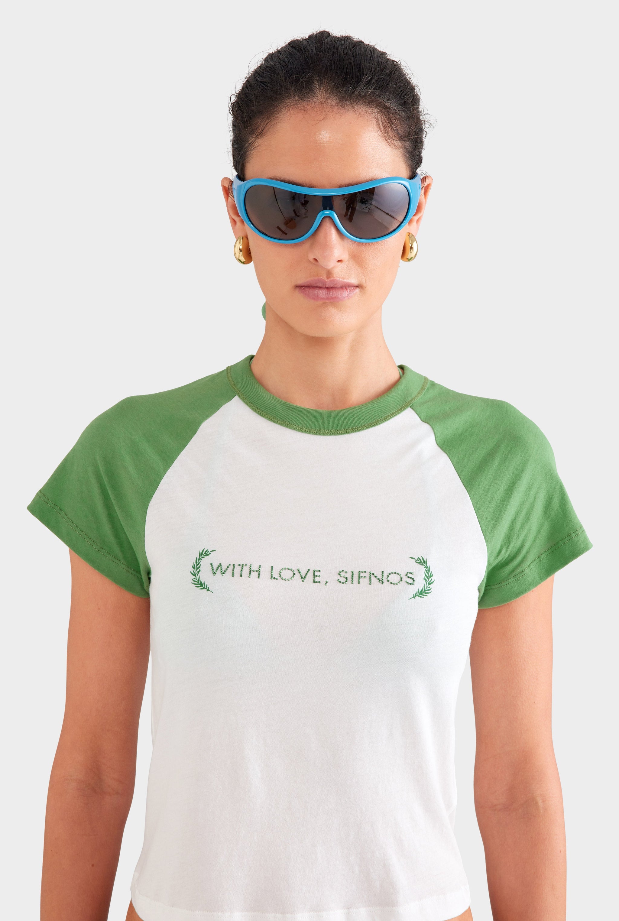 Lightweight Raglan Baby Tee - Off White/Ivy Green