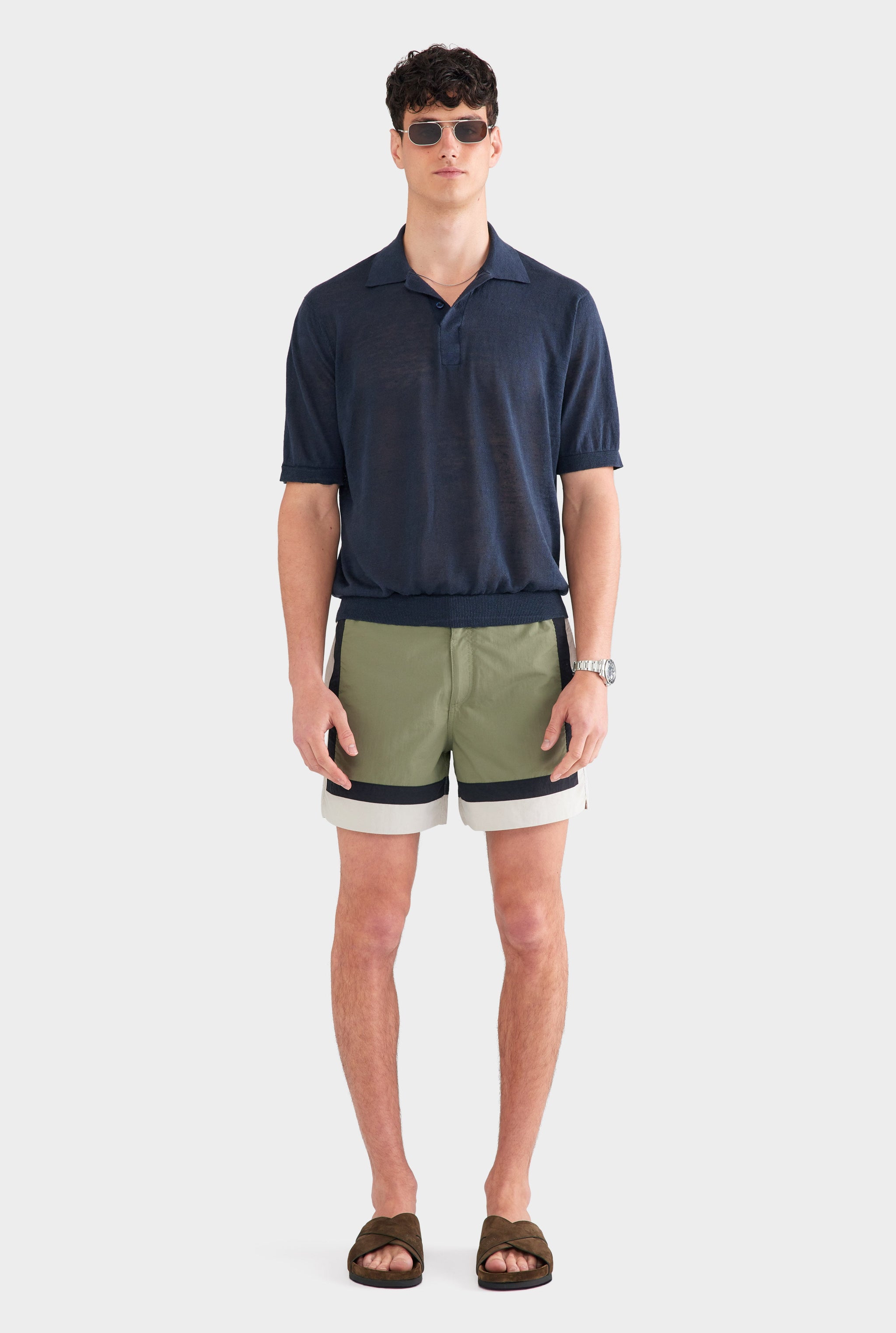 Linen Knit Polo - Navy