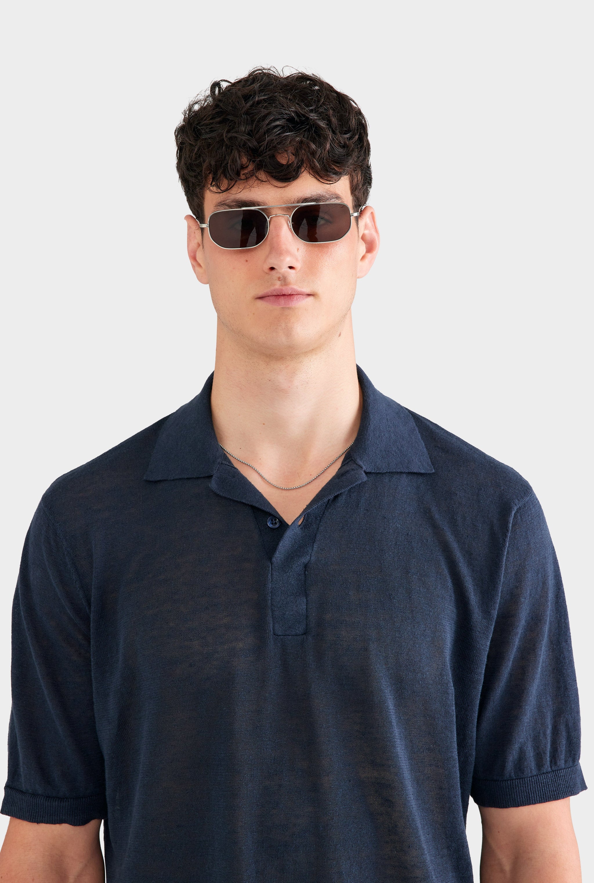 Linen Knit Polo - Navy
