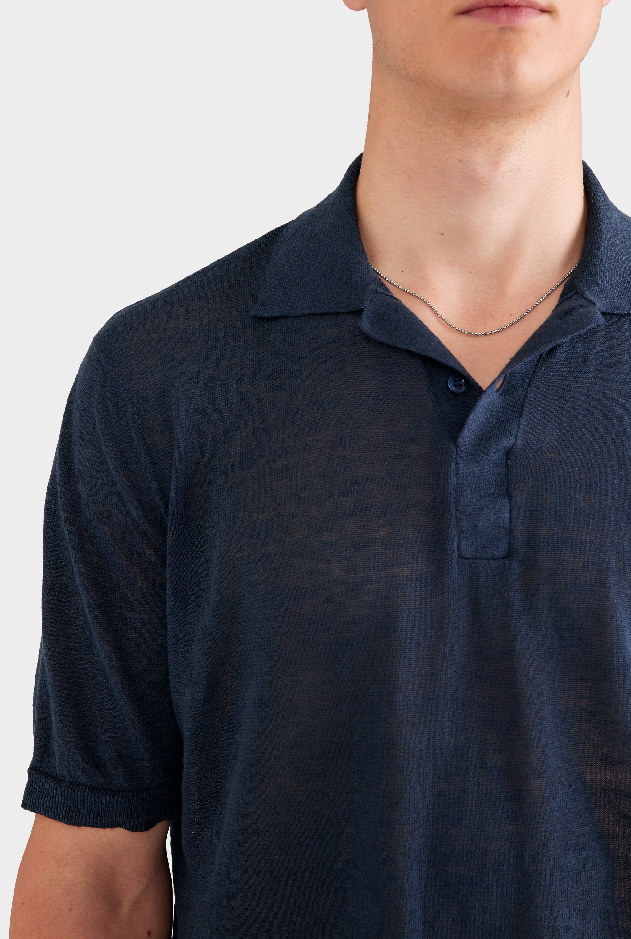 Linen Knit Polo - Navy