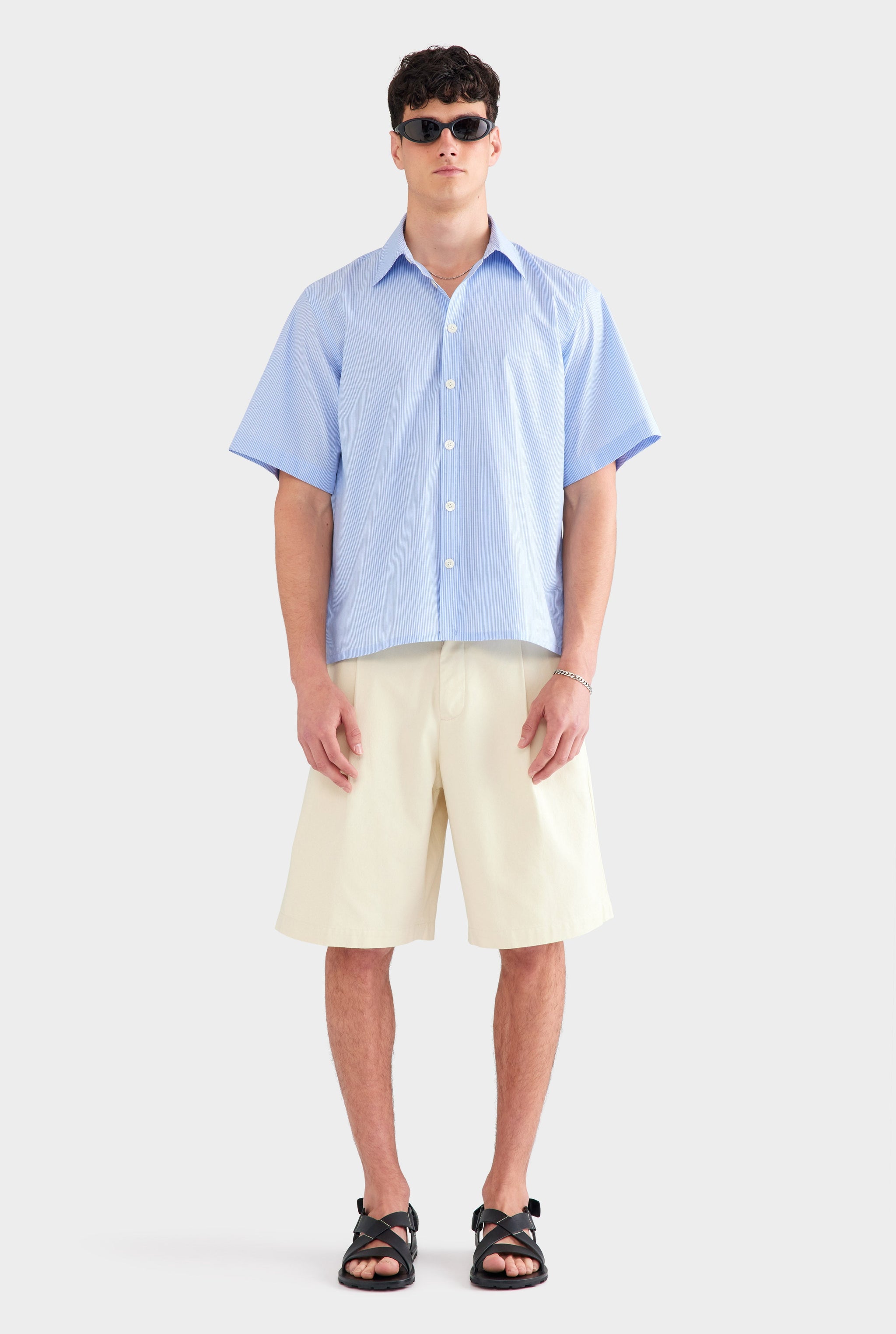 Oversized Stripe Short Sleeve Shirt - Blue/White Stripe