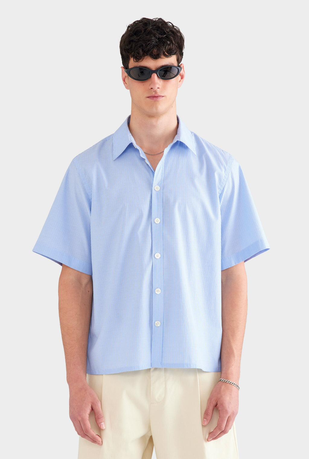 Oversized Stripe Short Sleeve Shirt - Blue/White Stripe