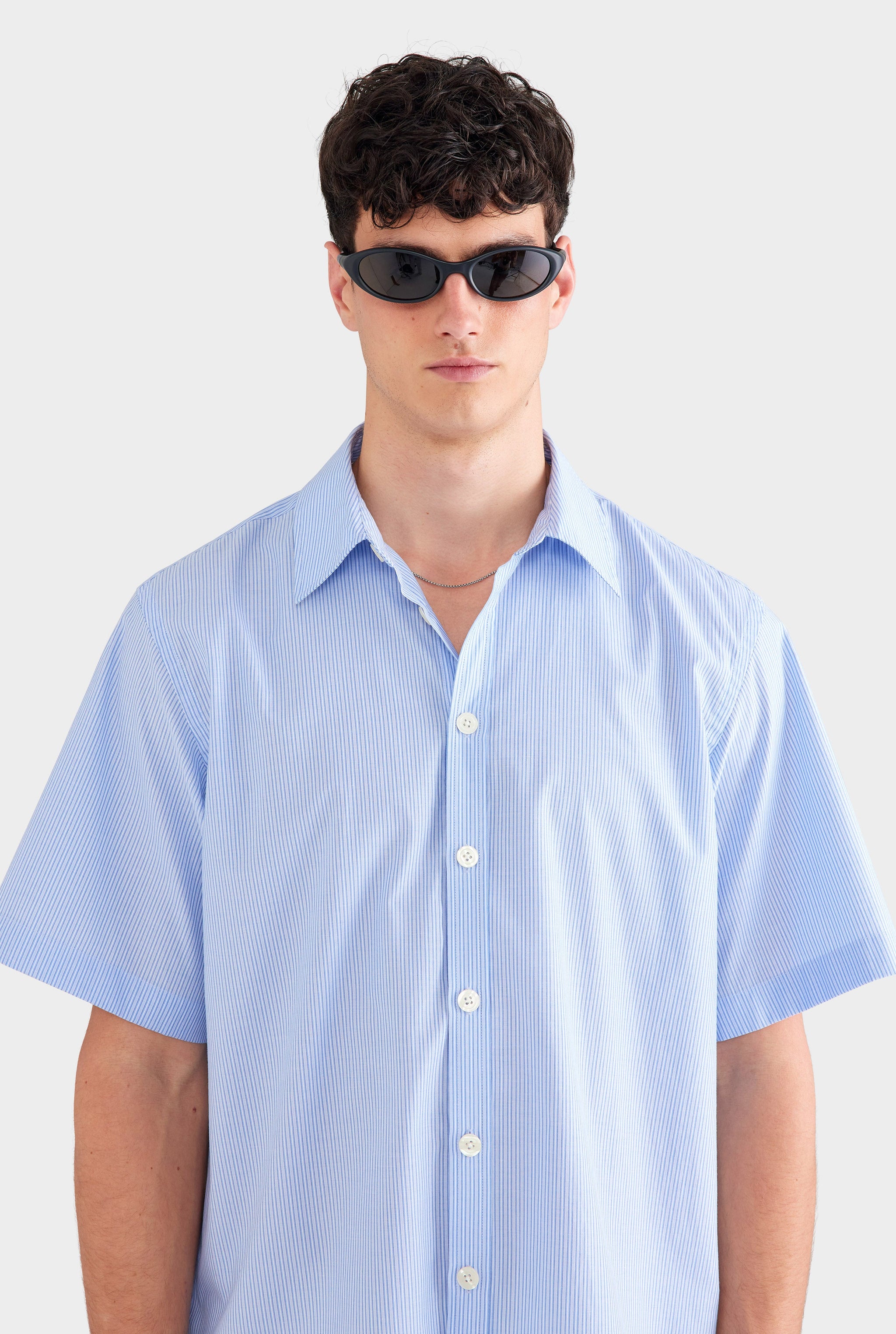 Oversized Stripe Short Sleeve Shirt - Blue/White Stripe