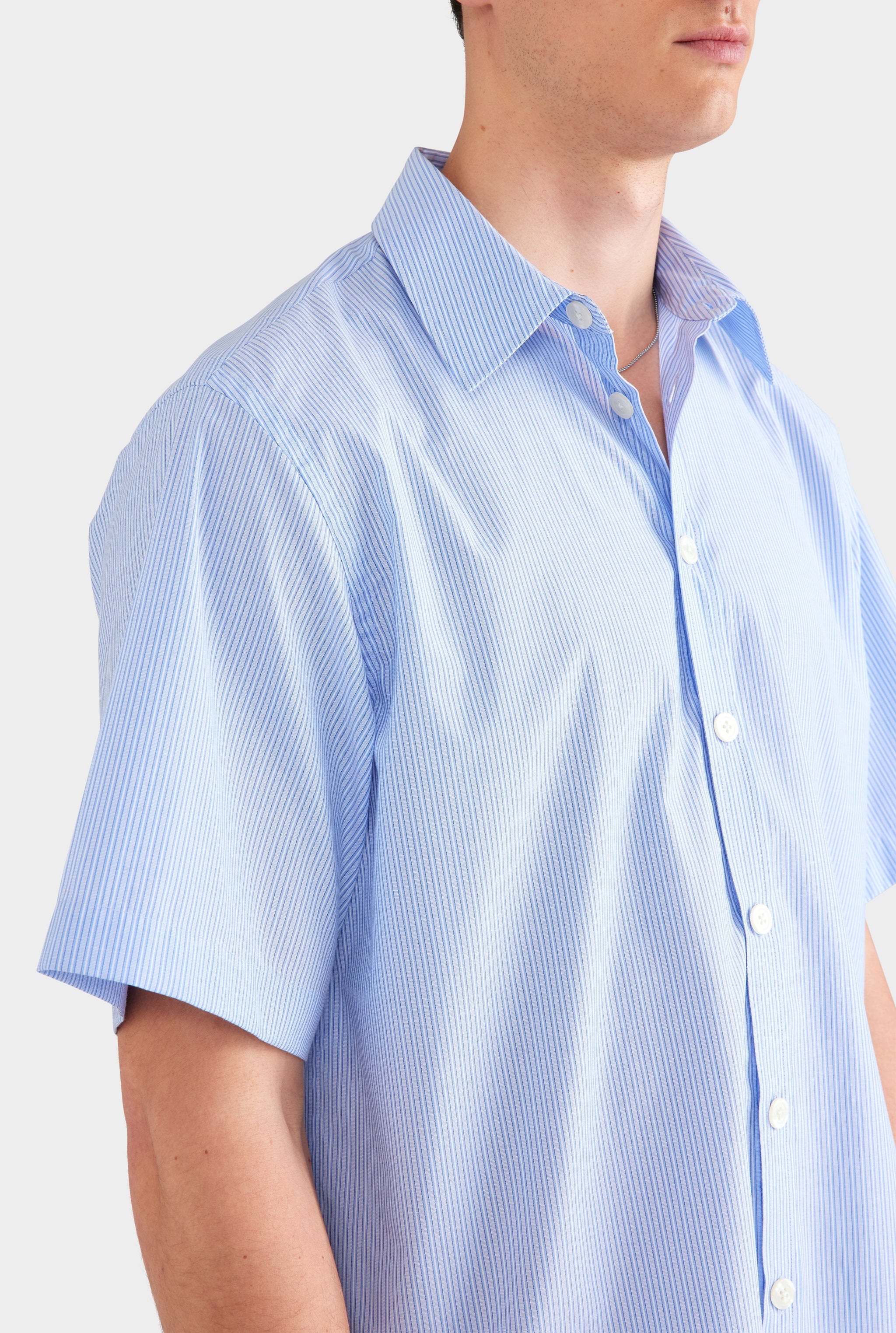 Oversized Stripe Short Sleeve Shirt - Blue/White Stripe