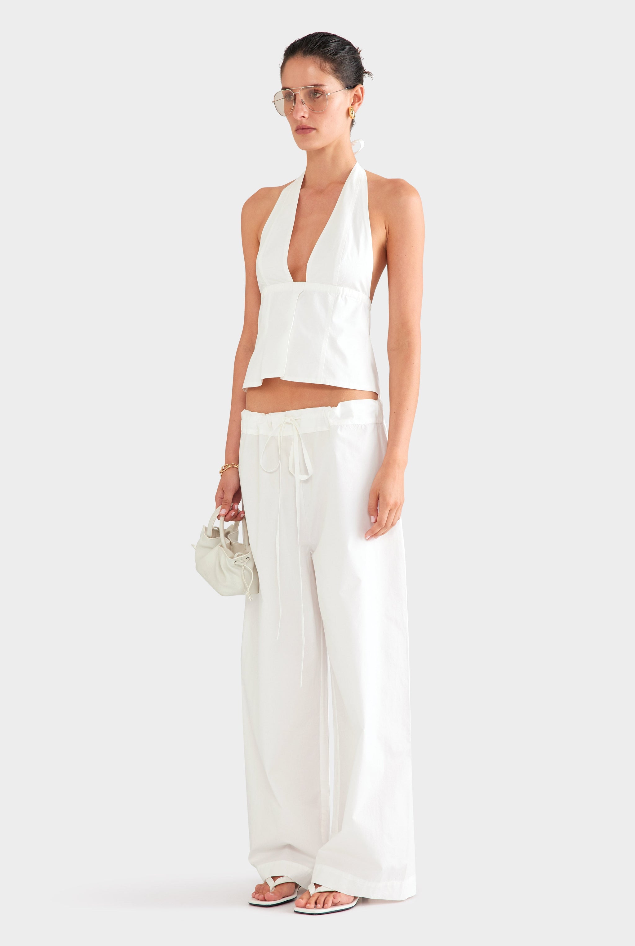 Cotton Poplin Paperbag Pant - White