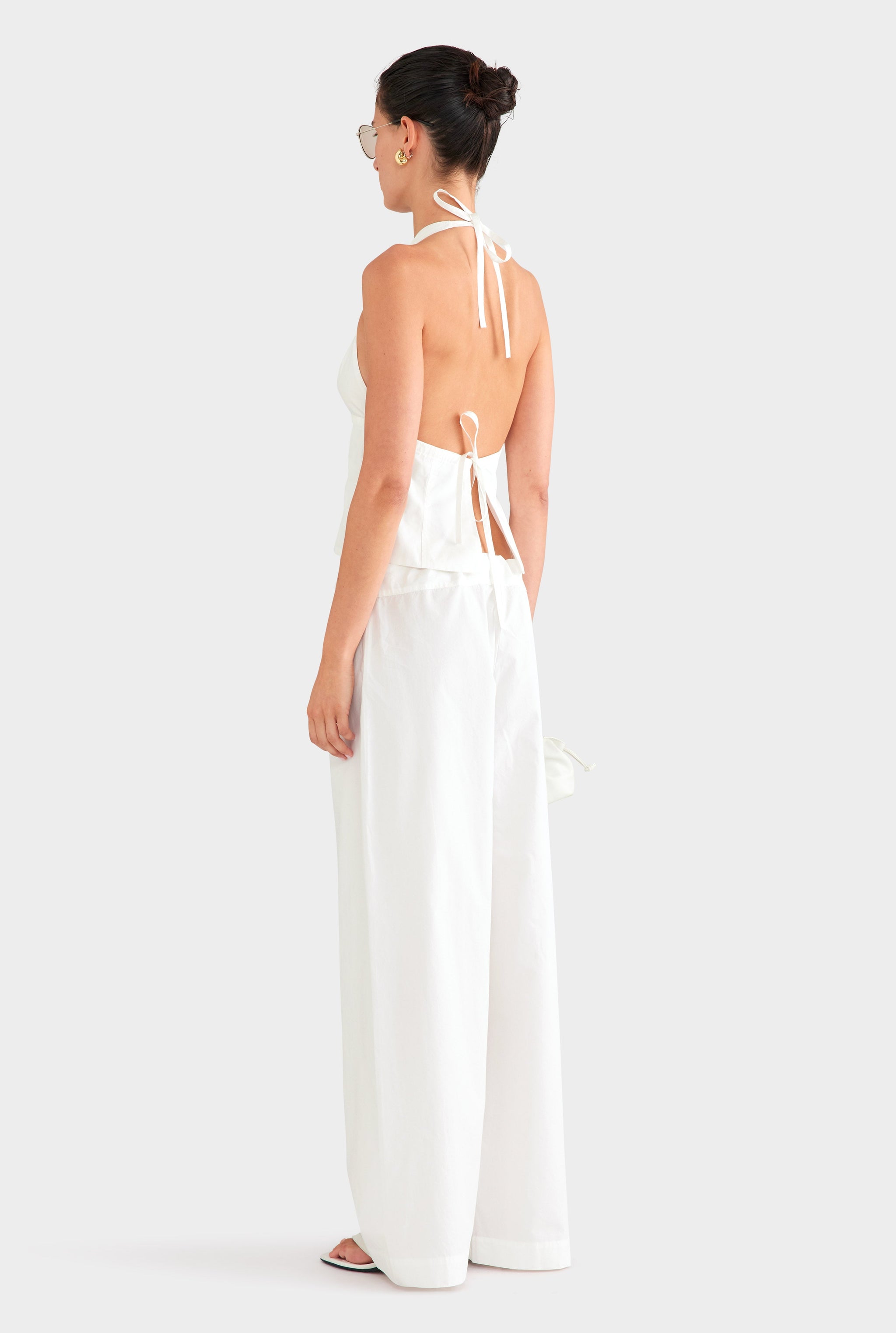 Cotton Poplin Paperbag Pant - White