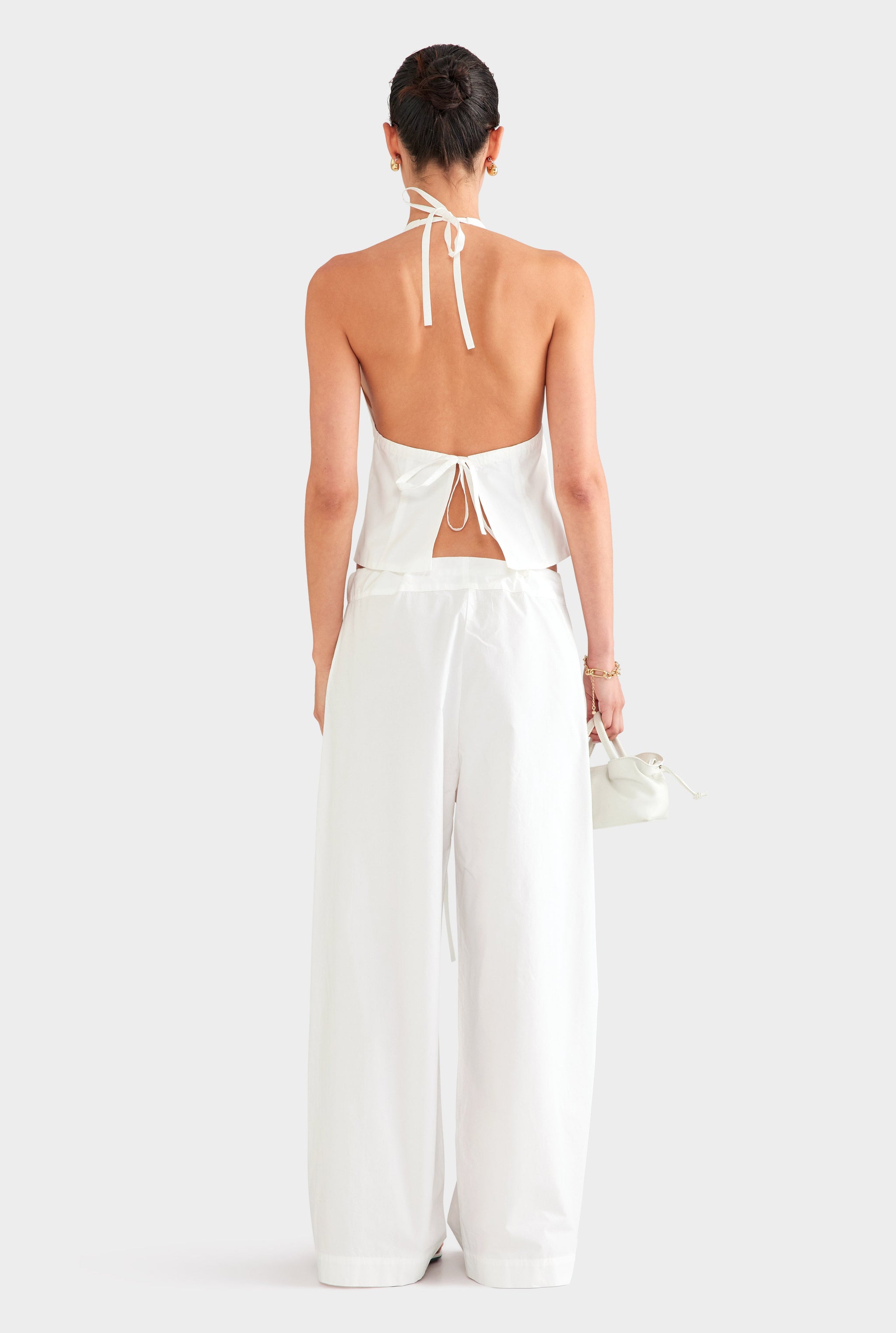 Panelled Cotton Halter Top - White
