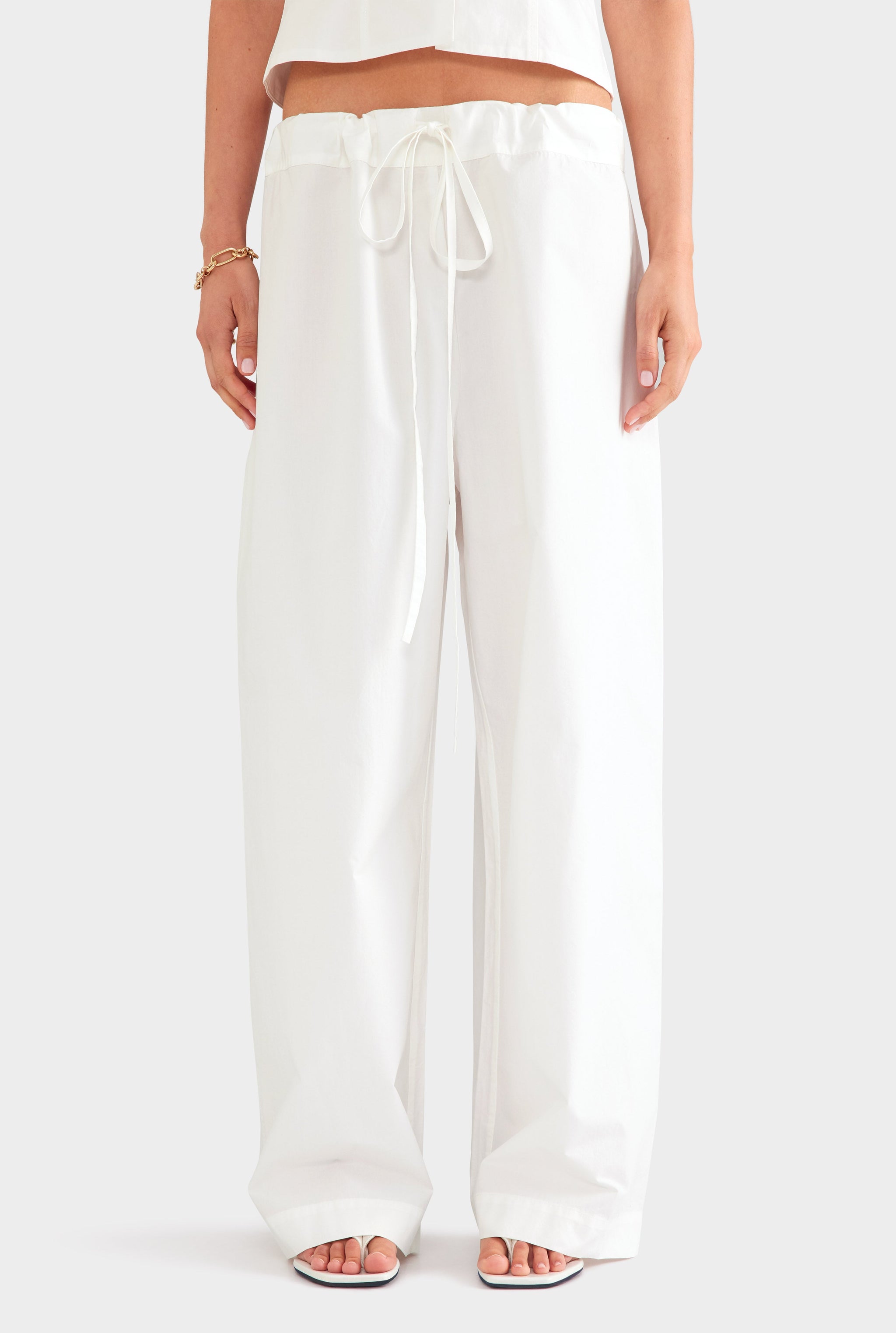 Cotton Poplin Paperbag Pant - White