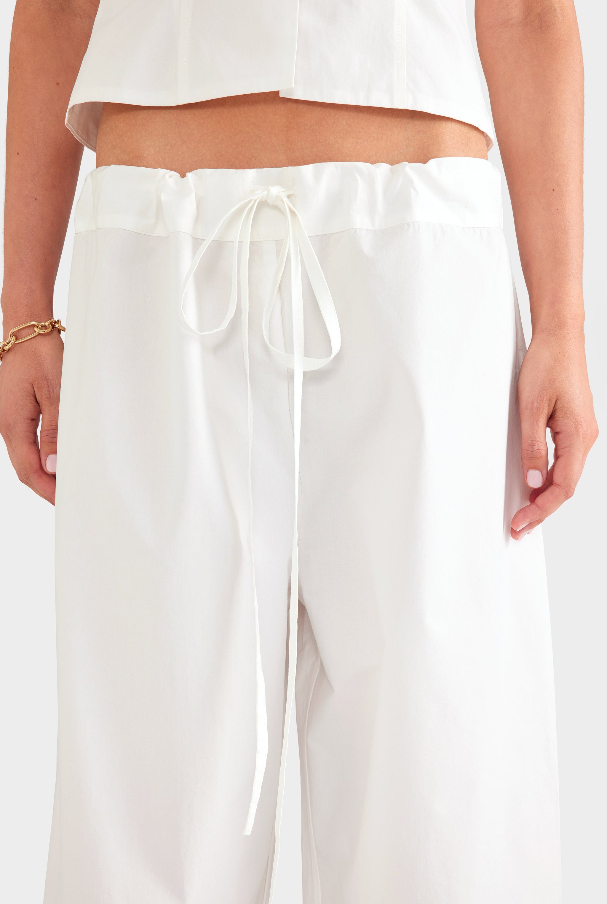 Cotton Poplin Paperbag Pant - White
