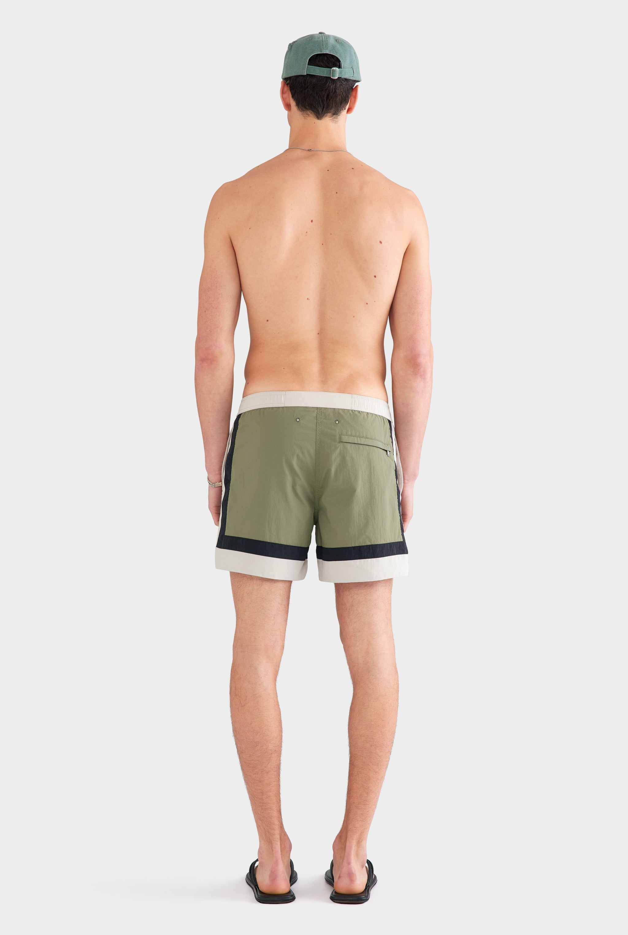 Panelled Fixed Waist Swim Short - Sage/Stone/Black