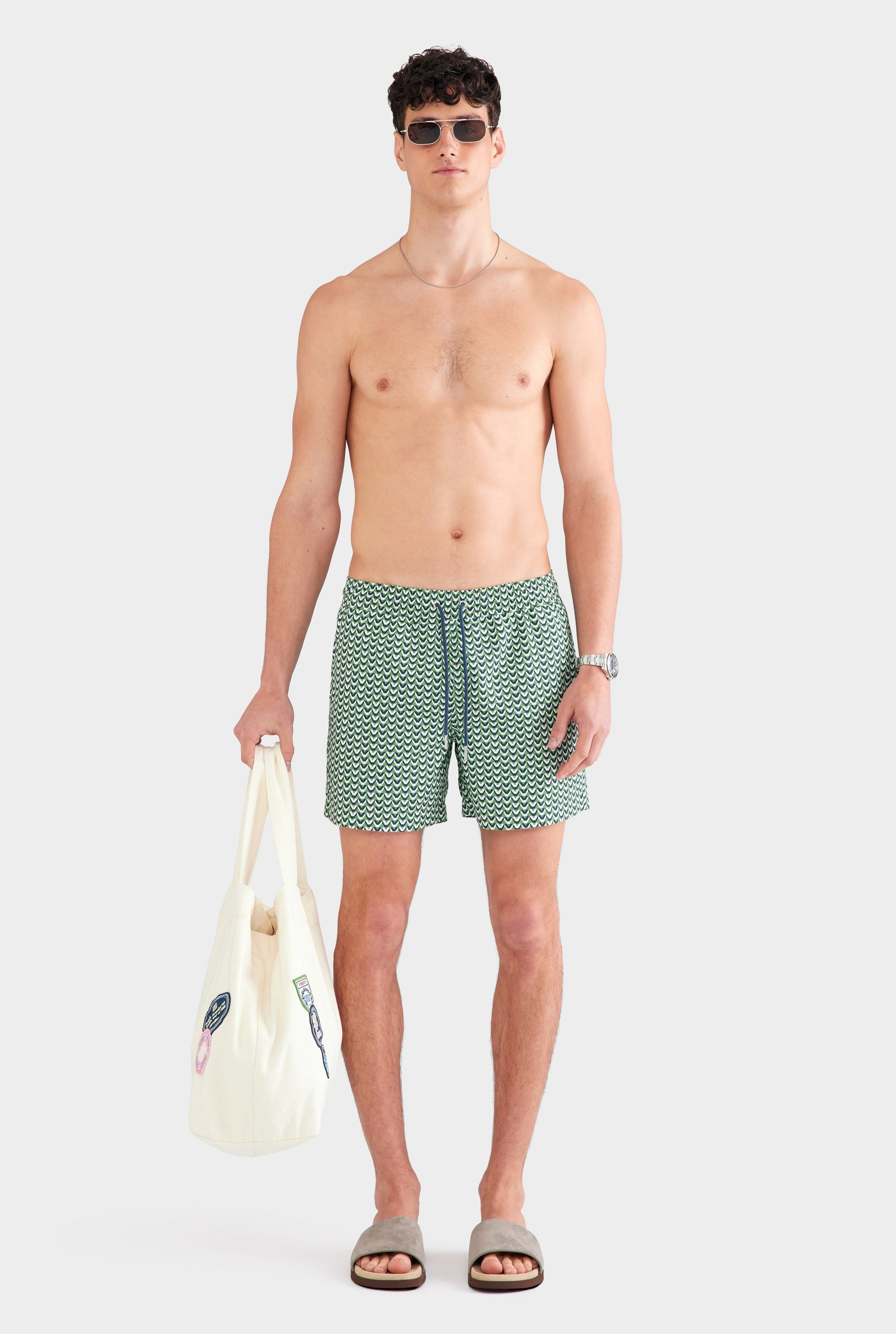 Printed Swim Short - Ivy Green/Cream/Navy V Monogram