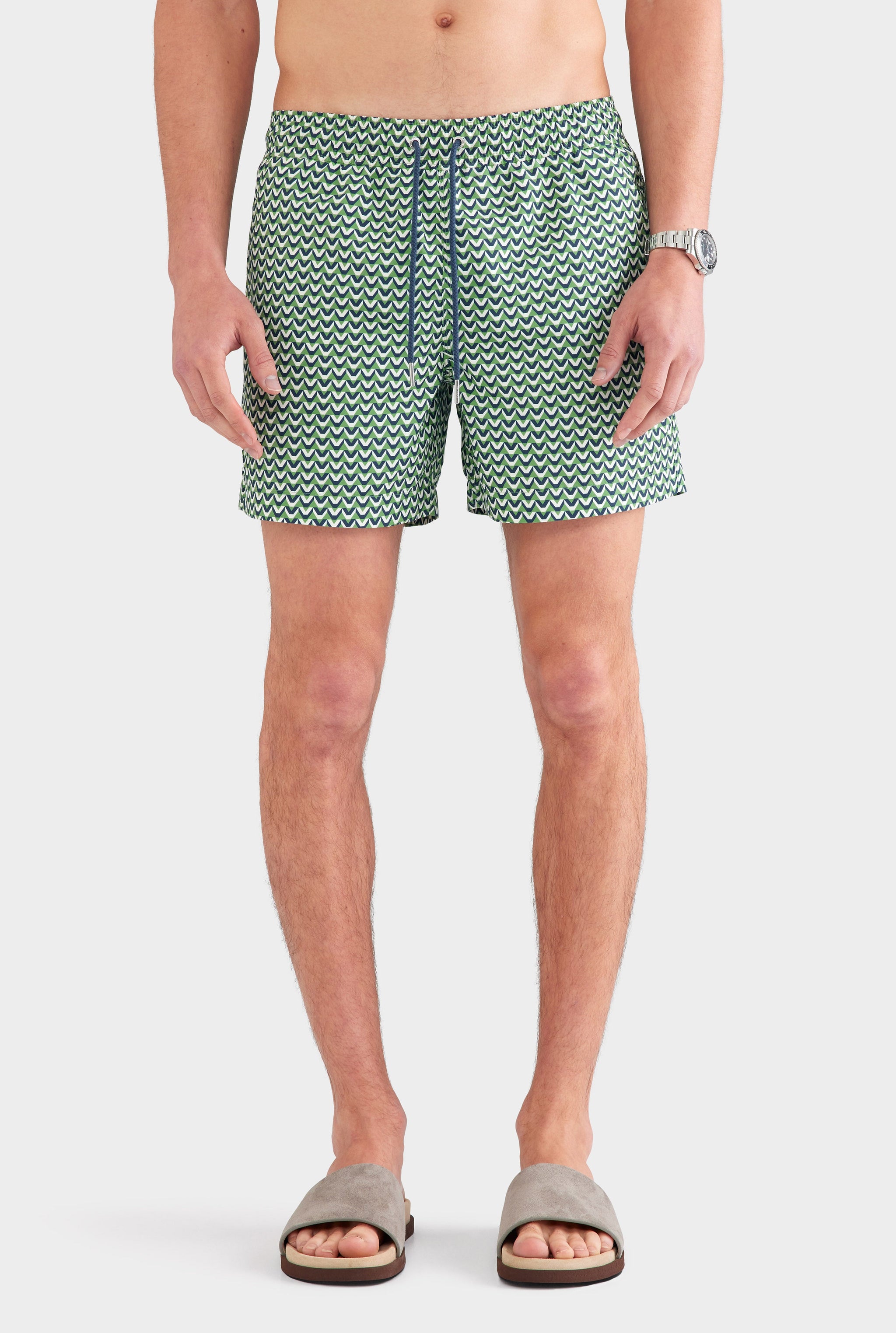 Printed Swim Short - Ivy Green/Cream/Navy V Monogram