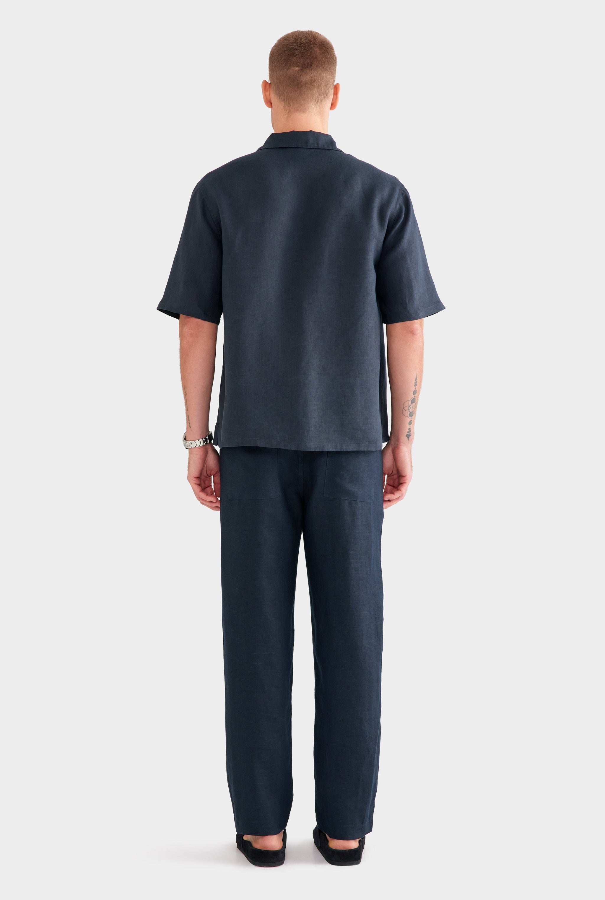 Linen Camp Collar Shirt - Navy