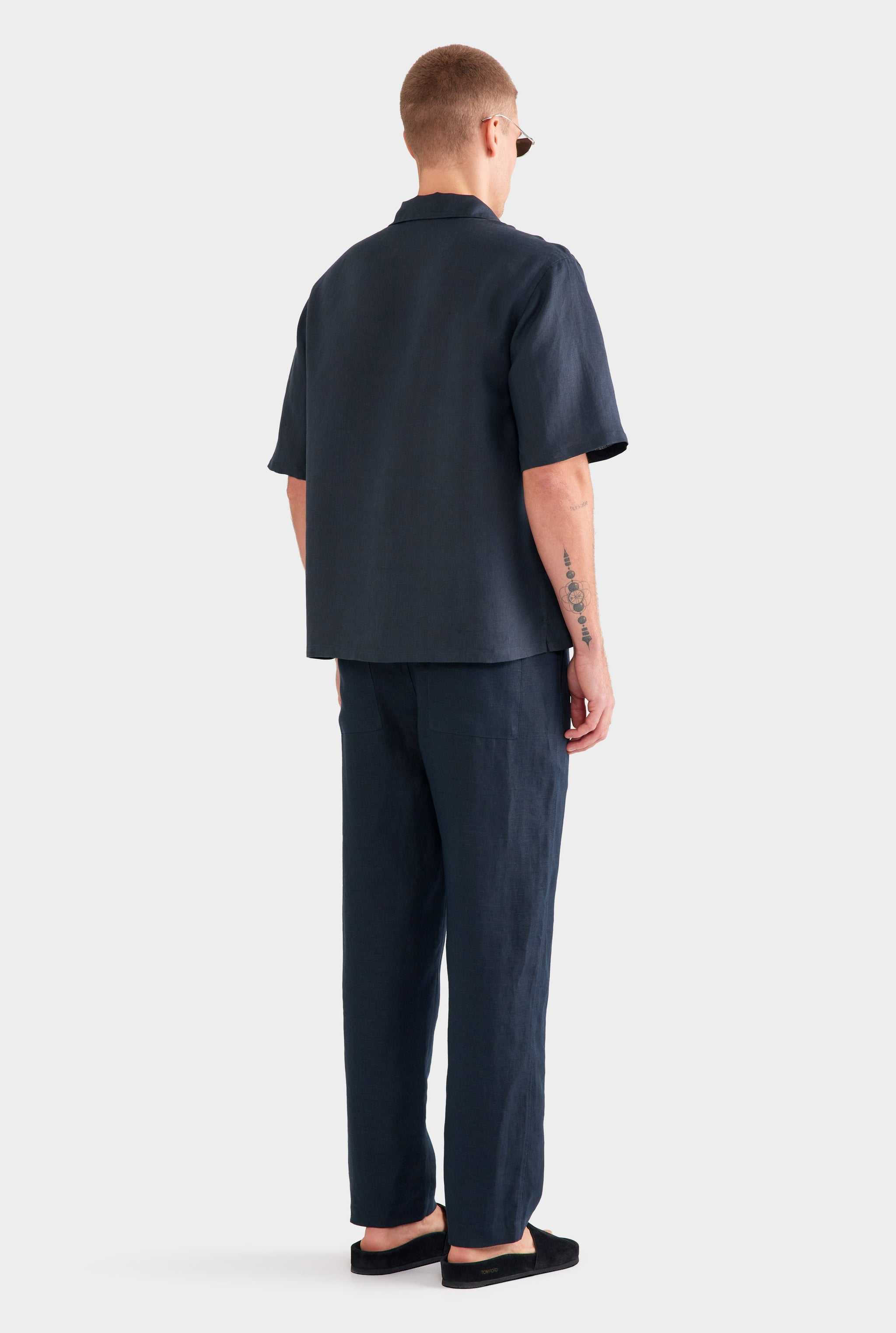 Linen Camp Collar Shirt - Navy