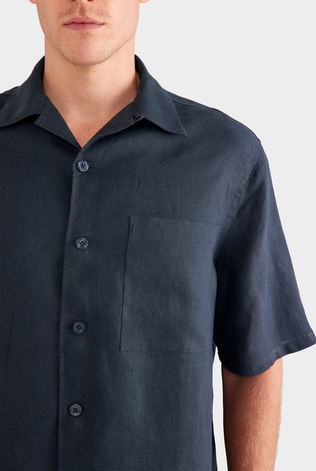 Linen Camp Collar Shirt - Navy