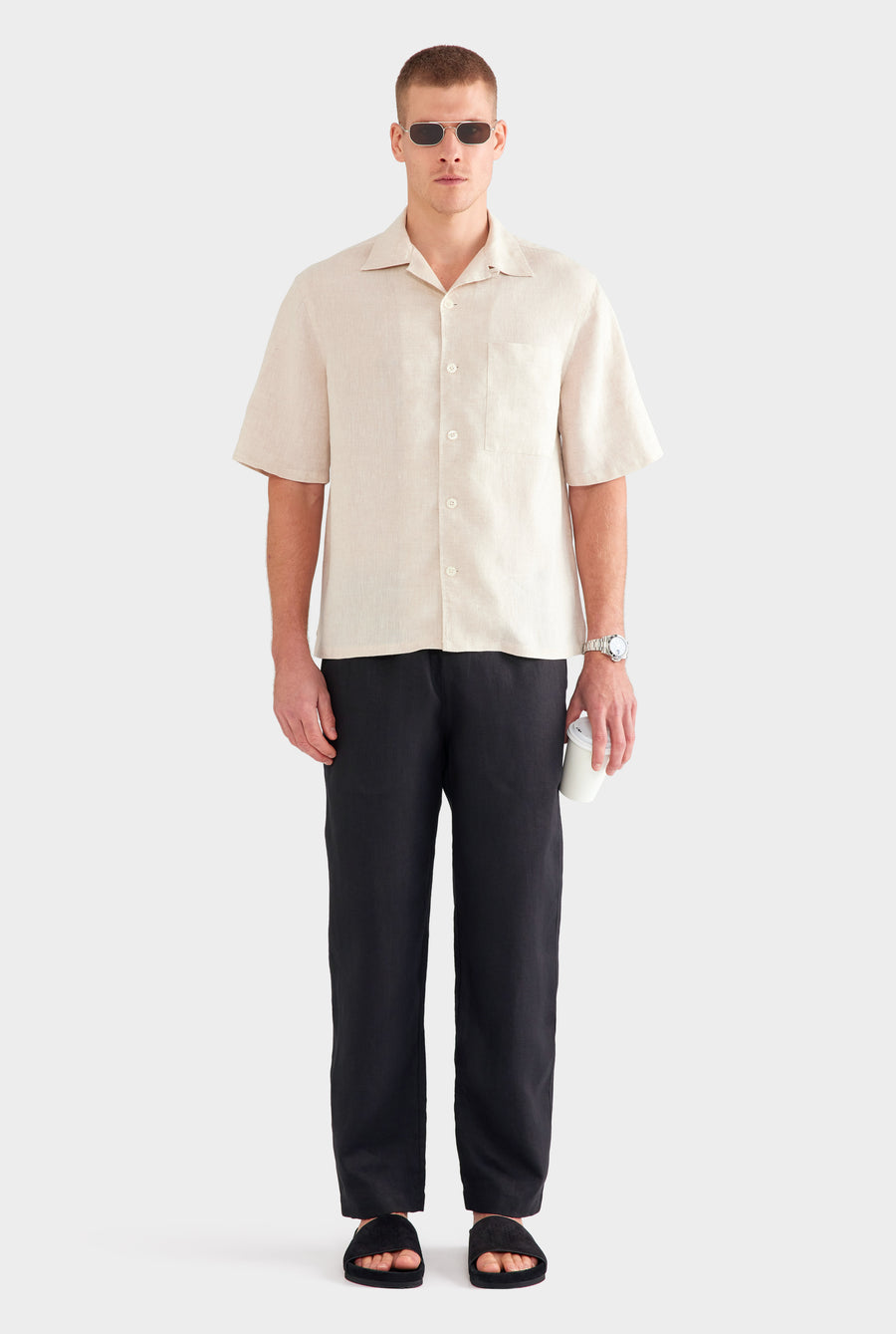 Linen Camp Collar Shirt - Sand