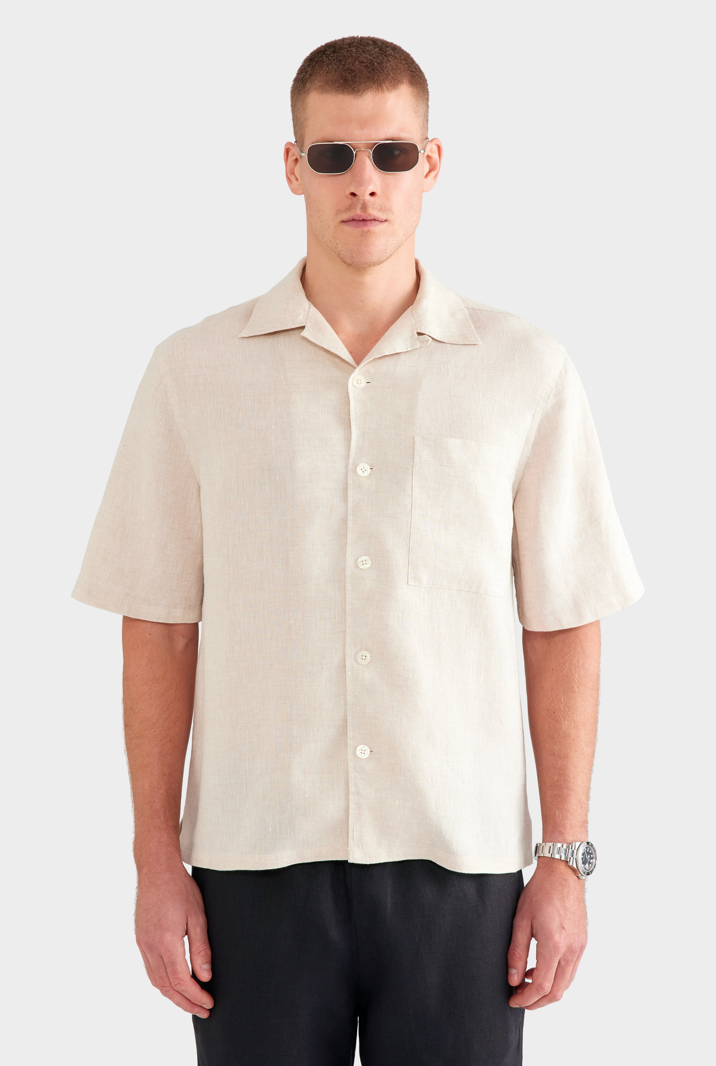 Linen Camp Collar Shirt - Sand