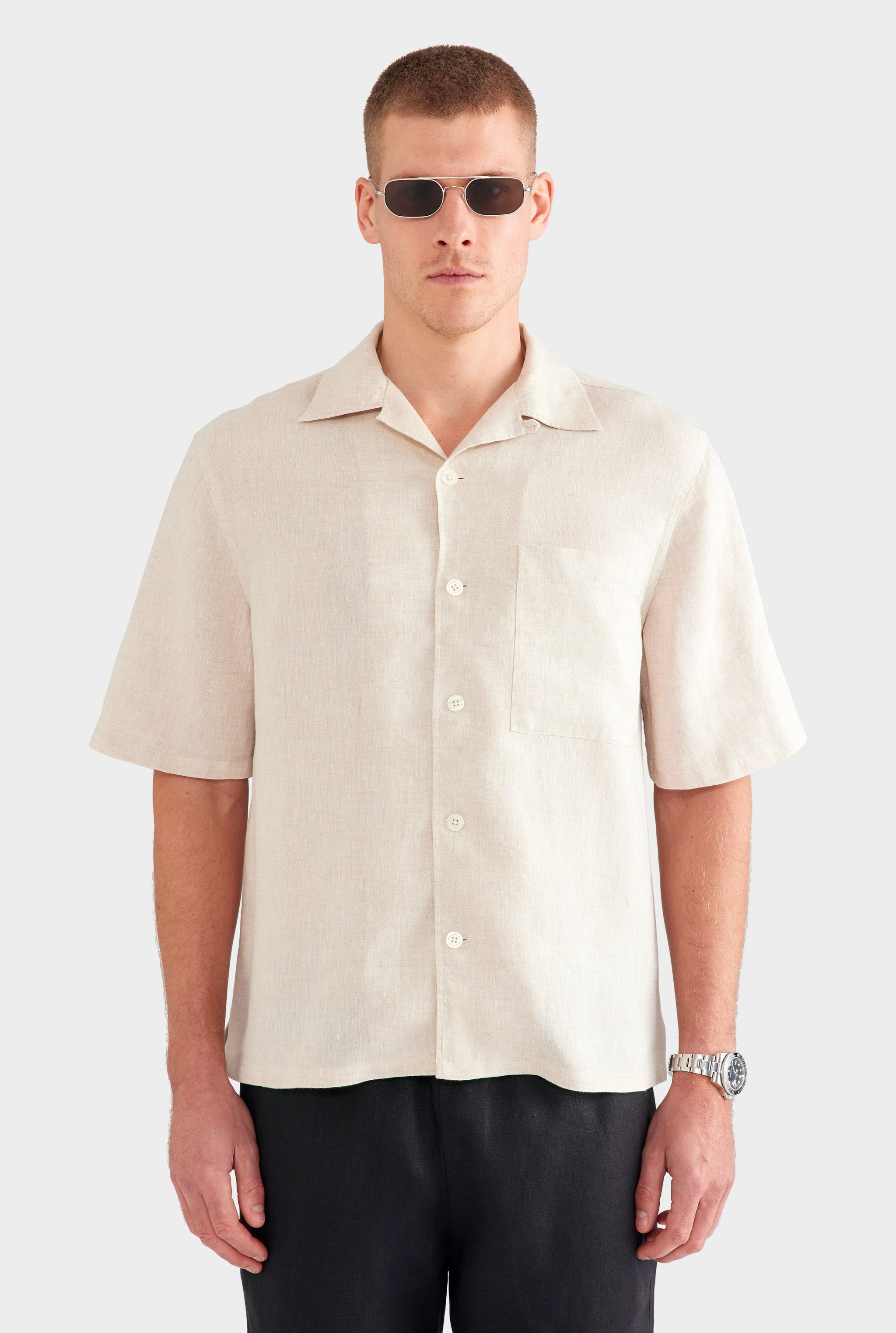 Linen Camp Collar Shirt - Sand