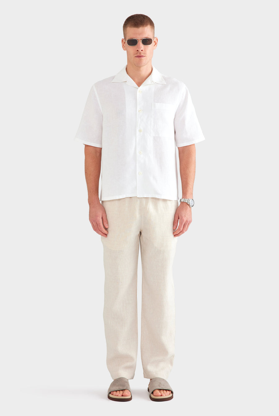 Linen Camp Collar Shirt - White