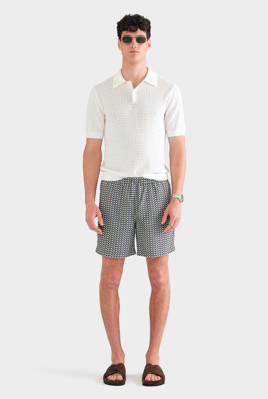 Relaxed Tencel Short - Cream/Navy/Brown V Monogram